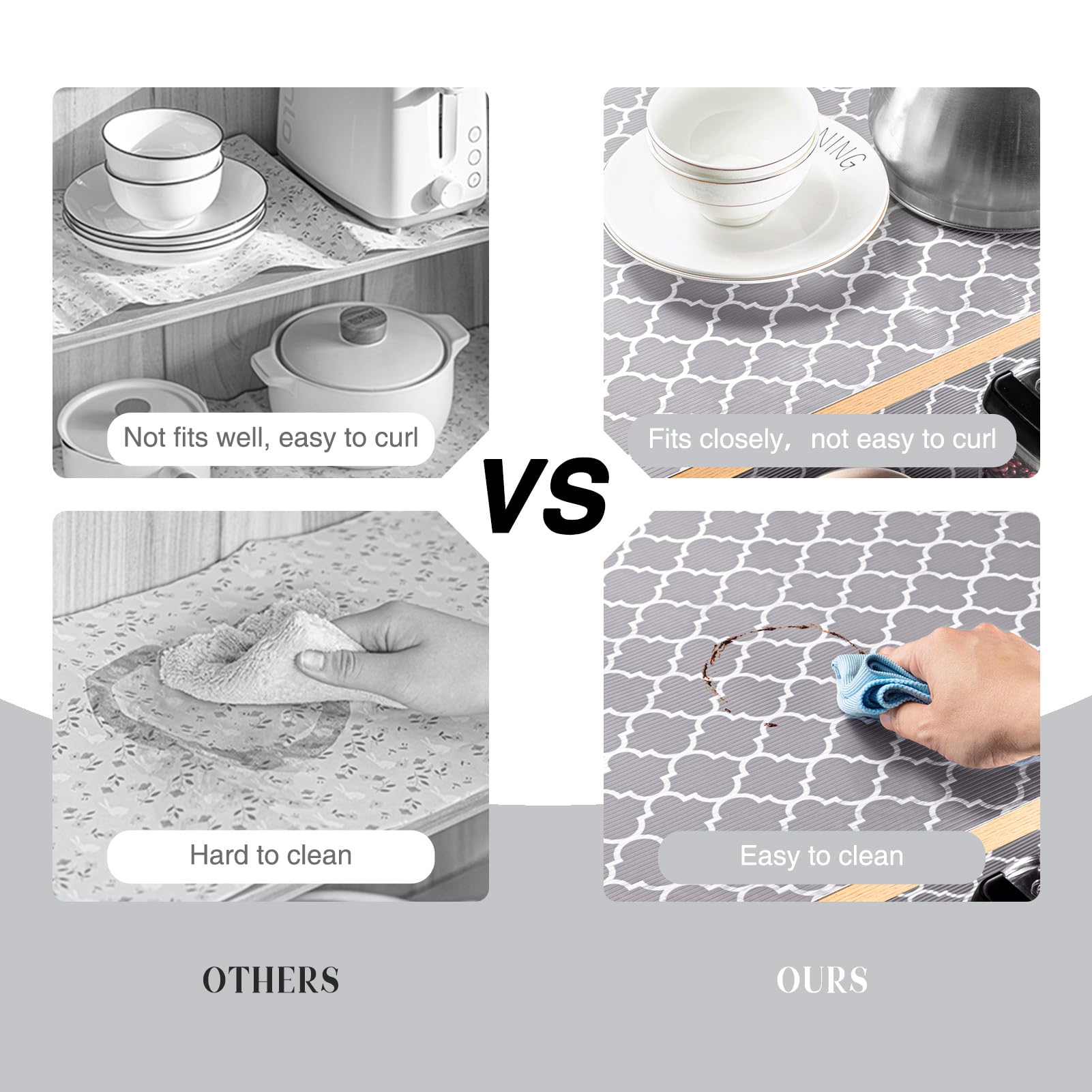 Glotoch Shelf Liner for Kitchen Cabinets Non Adhesive, 12" x20FT(240 Inch) Non Slip Drawer Liners, Waterproof Shelf Paper Closet Liners for Refrigerator Gray