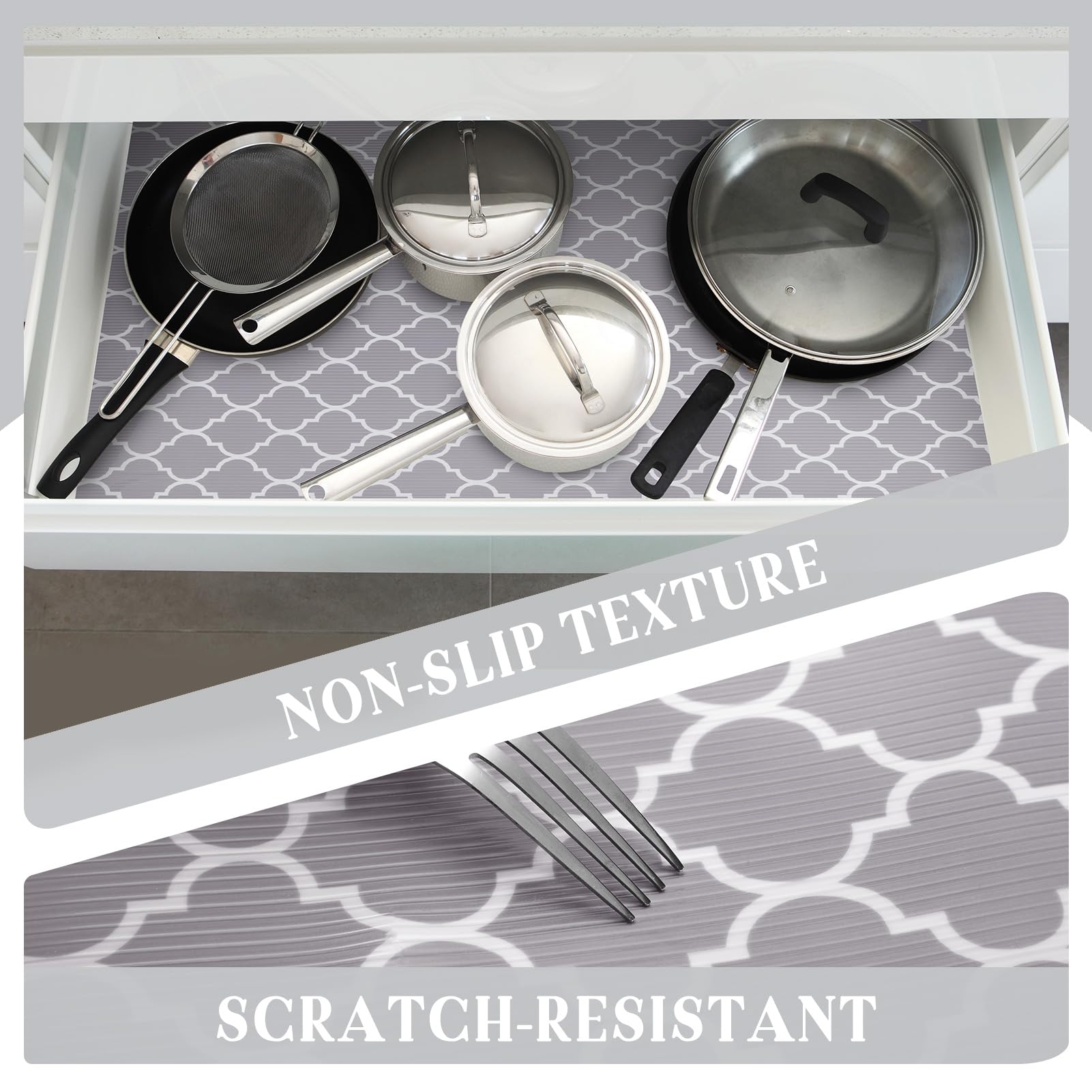 Glotoch Shelf Liner for Kitchen Cabinets Non Adhesive, 12" x20FT(240 Inch) Non Slip Drawer Liners, Waterproof Shelf Paper Closet Liners for Refrigerator Gray