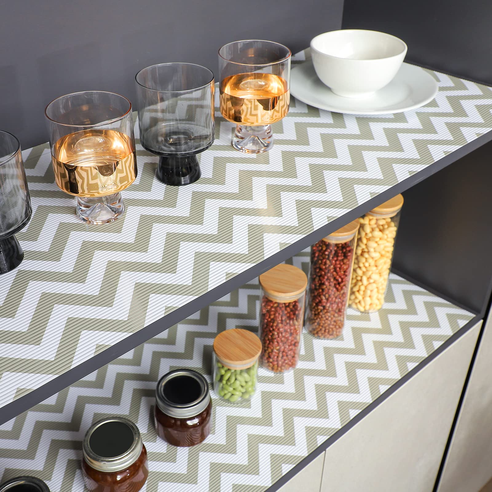 Glotoch Shelf Liner for Kitchen Cabinets Non Adhesive, 12" x20FT(240 Inch) Non Slip Drawer Liners, Waterproof Shelf Paper Closet Liners for Refrigerator Gray