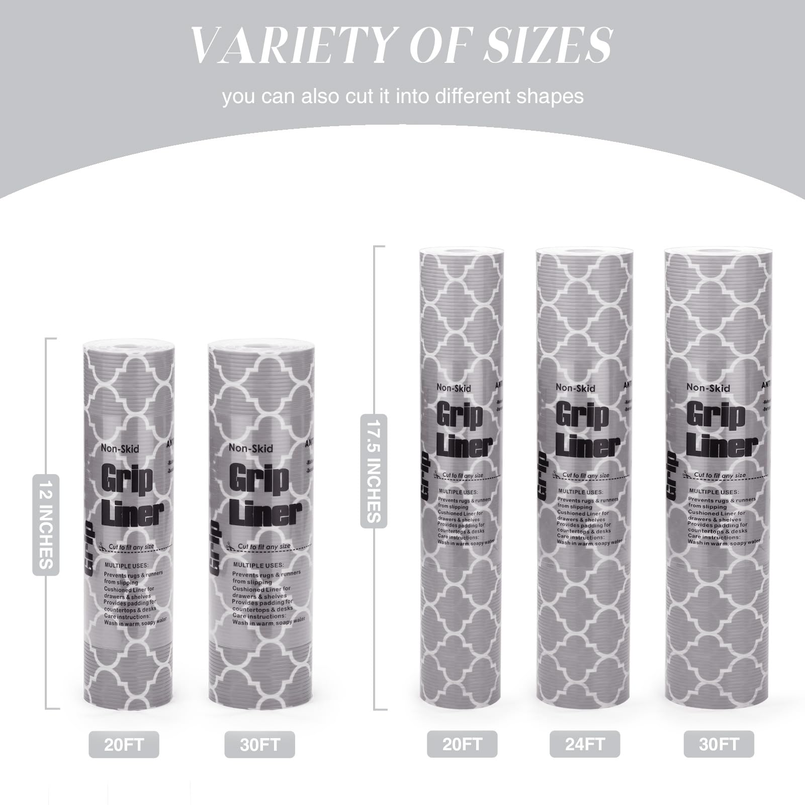 Glotoch Shelf Liner for Kitchen Cabinets Non Adhesive, 12" x20FT(240 Inch) Non Slip Drawer Liners, Waterproof Shelf Paper Closet Liners for Refrigerator Gray