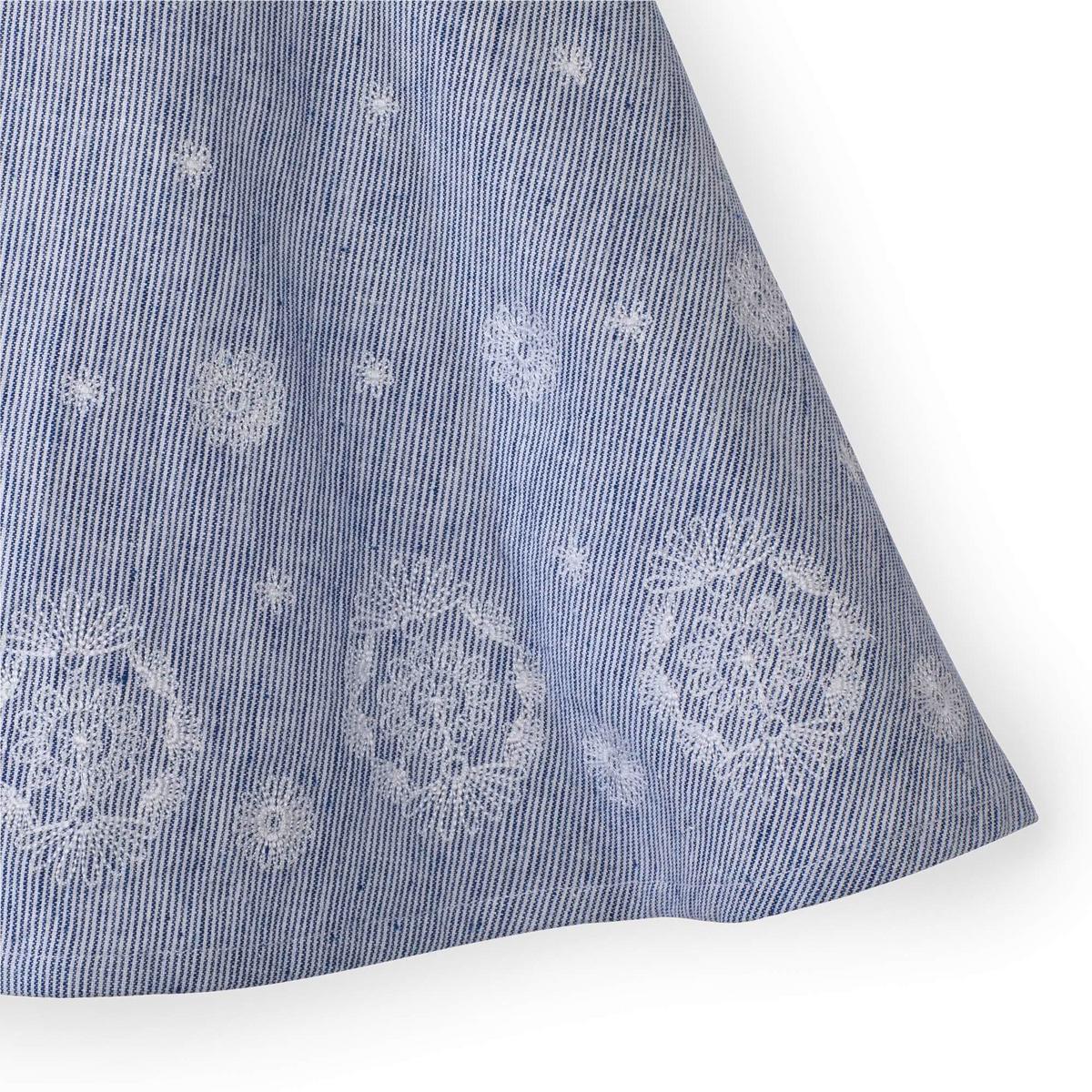 Fit and Flare Dress with Embroidered Hem - Blue Micro Stripe