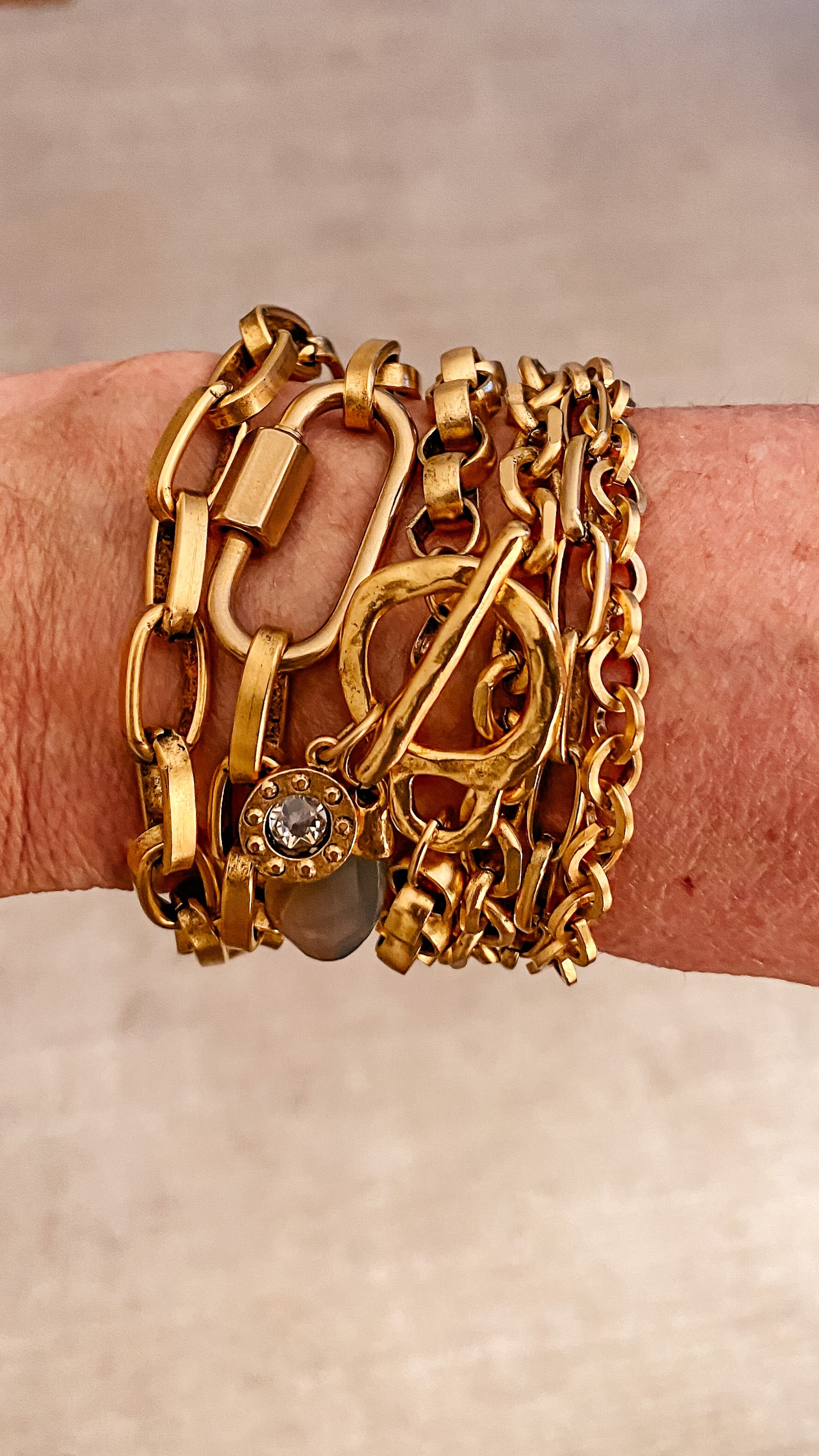 Gold Moonstone and Crystal Charm Bracelet