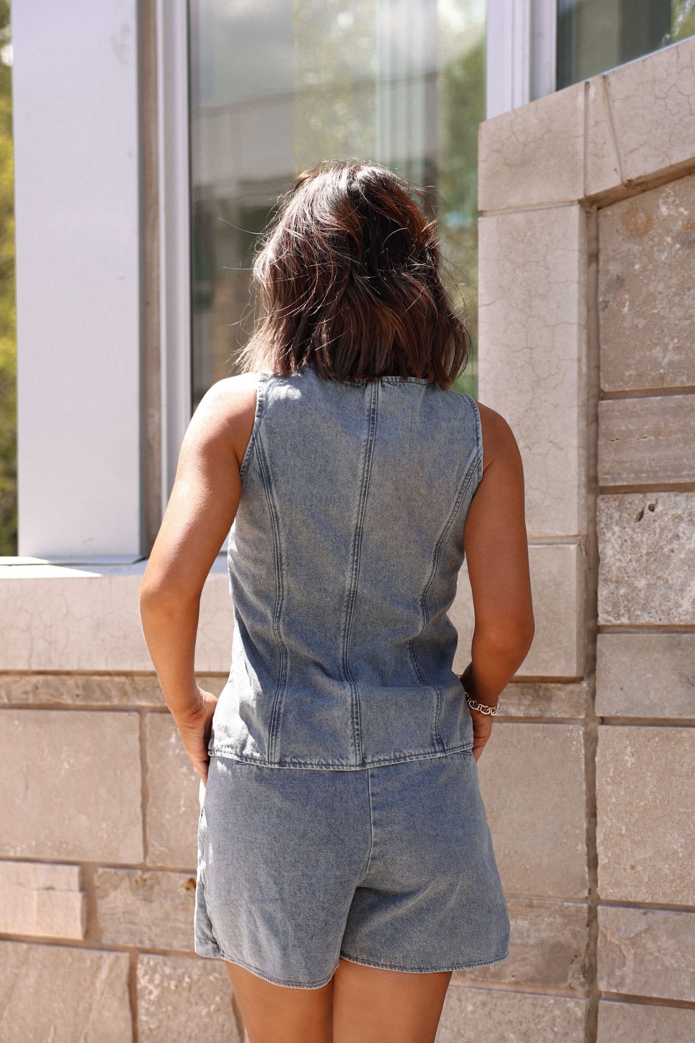 Gold Button Down Denim Vest-FINAL SALE