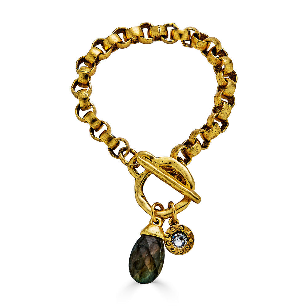 Gold Moonstone and Crystal Charm Bracelet