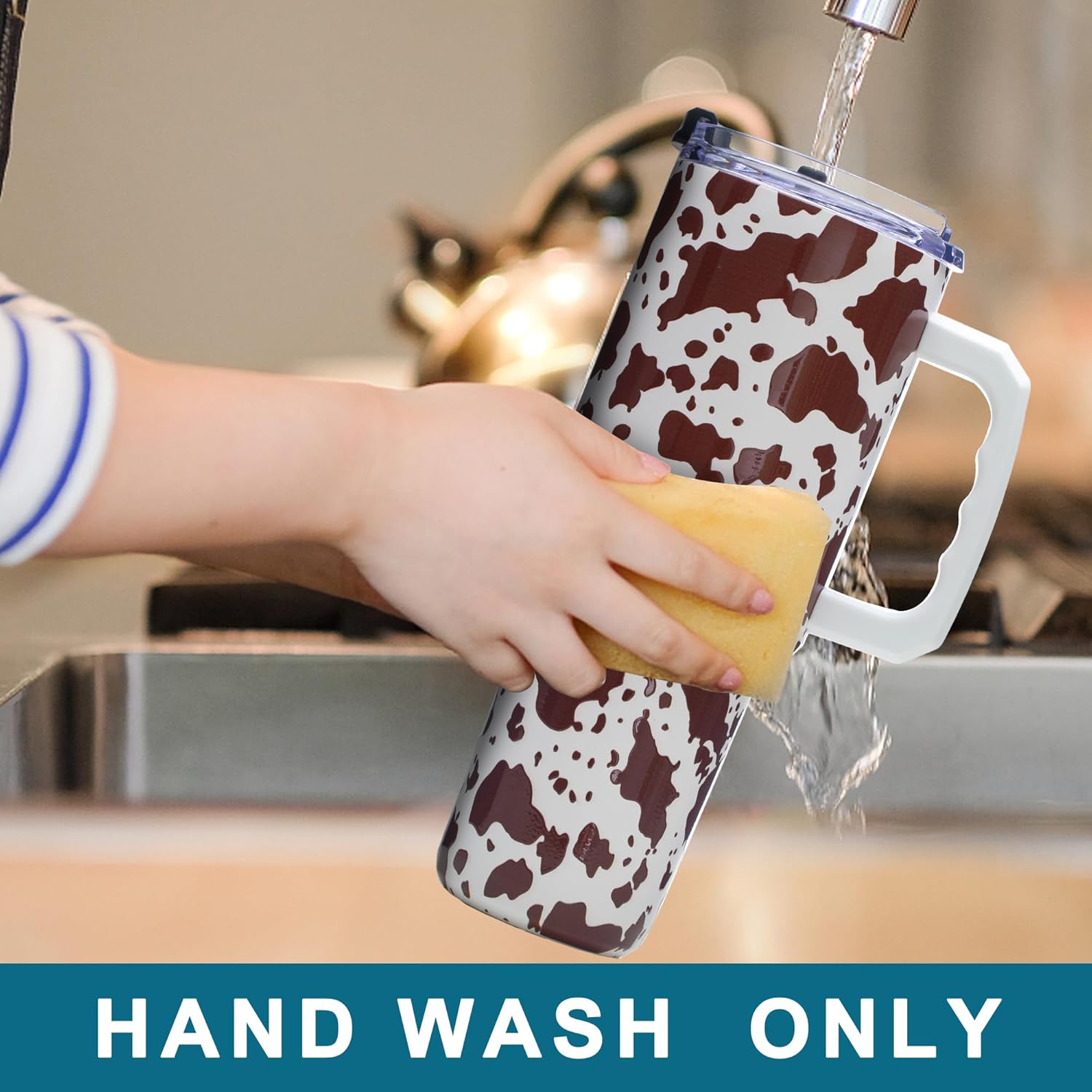 Gome 40 oz Camouflage Cow Print Tumbler with Handle - Insulated Stainless Steel Cow Cup with Lid and Straw - Keeps Drinks Cold and Hot, Birthday Gifts for Women - Hand Wash Only