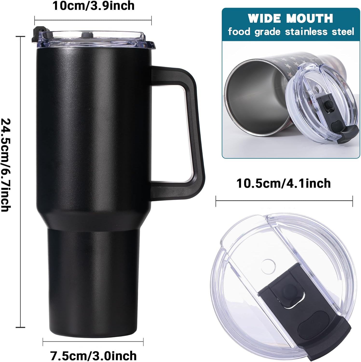 Gome 40 oz Tumbler with Handle Black - Stainless Steel Cup with Straw - Insulated Coffee Mug with Lid - Daisy Birthday Gifts for Women - Hand Wash Only