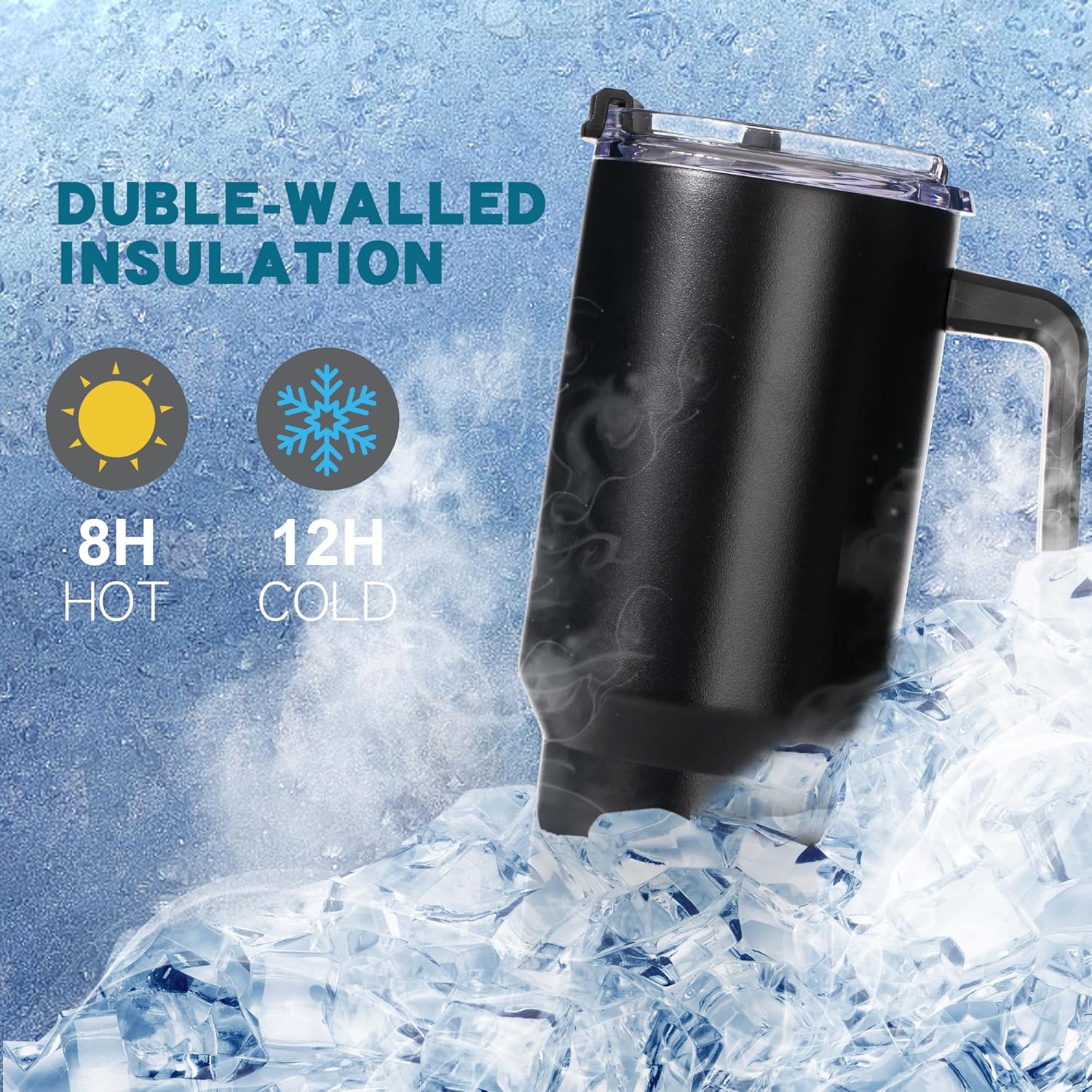 Gome 40 oz Tumbler with Handle Black - Stainless Steel Cup with Straw - Insulated Coffee Mug with Lid - Daisy Birthday Gifts for Women - Hand Wash Only