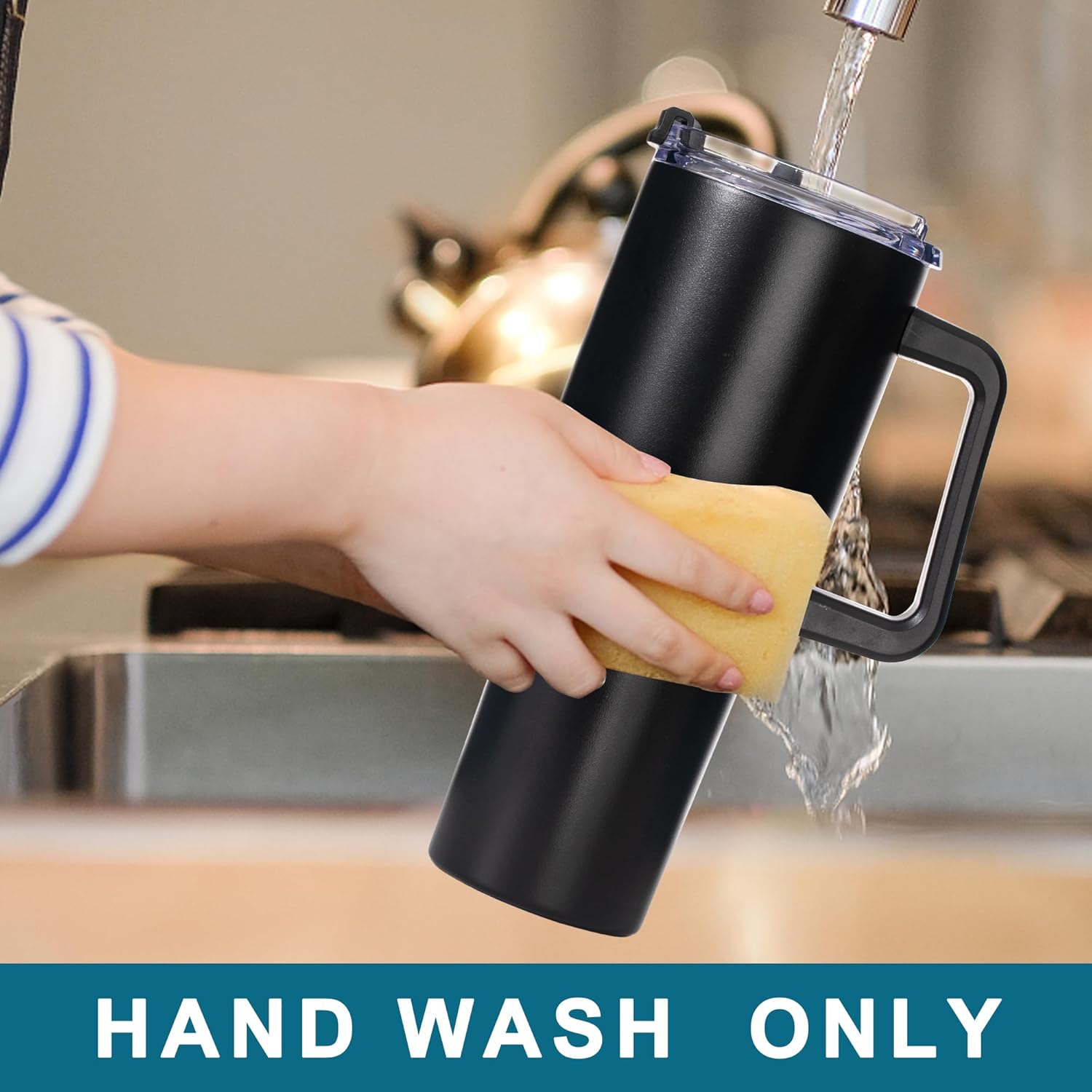 Gome 40 oz Tumbler with Handle Black - Stainless Steel Cup with Straw - Insulated Coffee Mug with Lid - Daisy Birthday Gifts for Women - Hand Wash Only