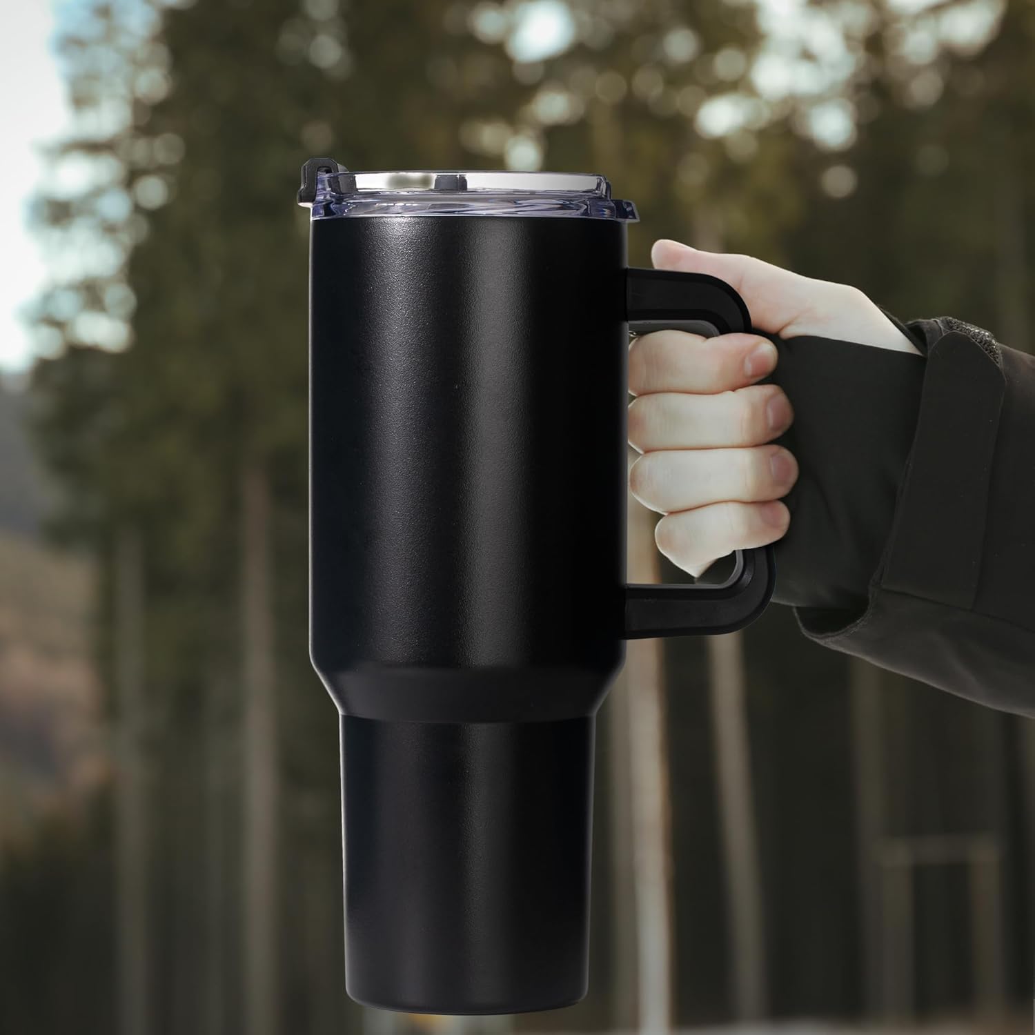 Gome 40 oz Tumbler with Handle Black - Stainless Steel Cup with Straw - Insulated Coffee Mug with Lid - Daisy Birthday Gifts for Women - Hand Wash Only