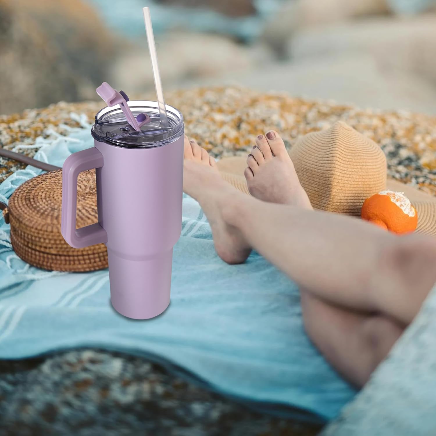Gome 40 oz Tumbler with Handle - Stainless Steel Cup with Straw - Insulated Coffee Mug with Lid - Daisy Birthday Gifts for Women - Hand Wash Only Lavender purple
