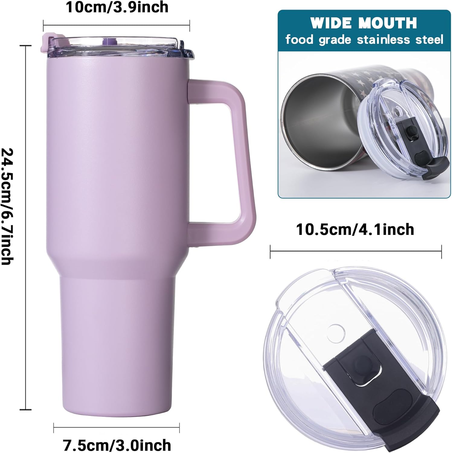 Gome 40 oz Tumbler with Handle - Stainless Steel Cup with Straw - Insulated Coffee Mug with Lid - Daisy Birthday Gifts for Women - Hand Wash Only Lavender purple