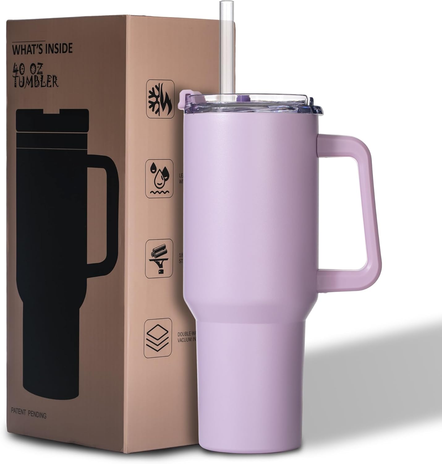Gome 40 oz Tumbler with Handle - Stainless Steel Cup with Straw - Insulated Coffee Mug with Lid - Daisy Birthday Gifts for Women - Hand Wash Only Lavender purple