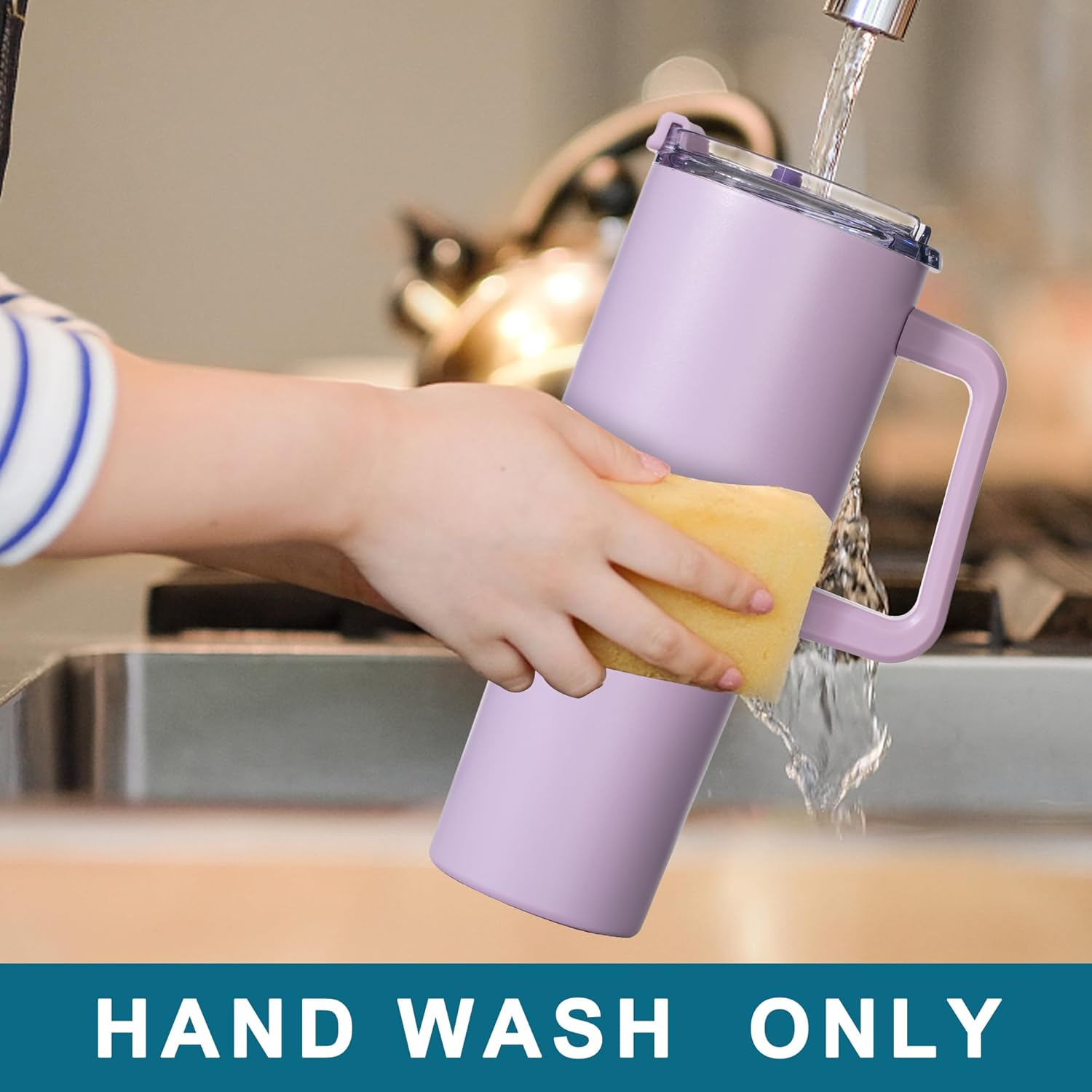 Gome 40 oz Tumbler with Handle - Stainless Steel Cup with Straw - Insulated Coffee Mug with Lid - Daisy Birthday Gifts for Women - Hand Wash Only Lavender purple