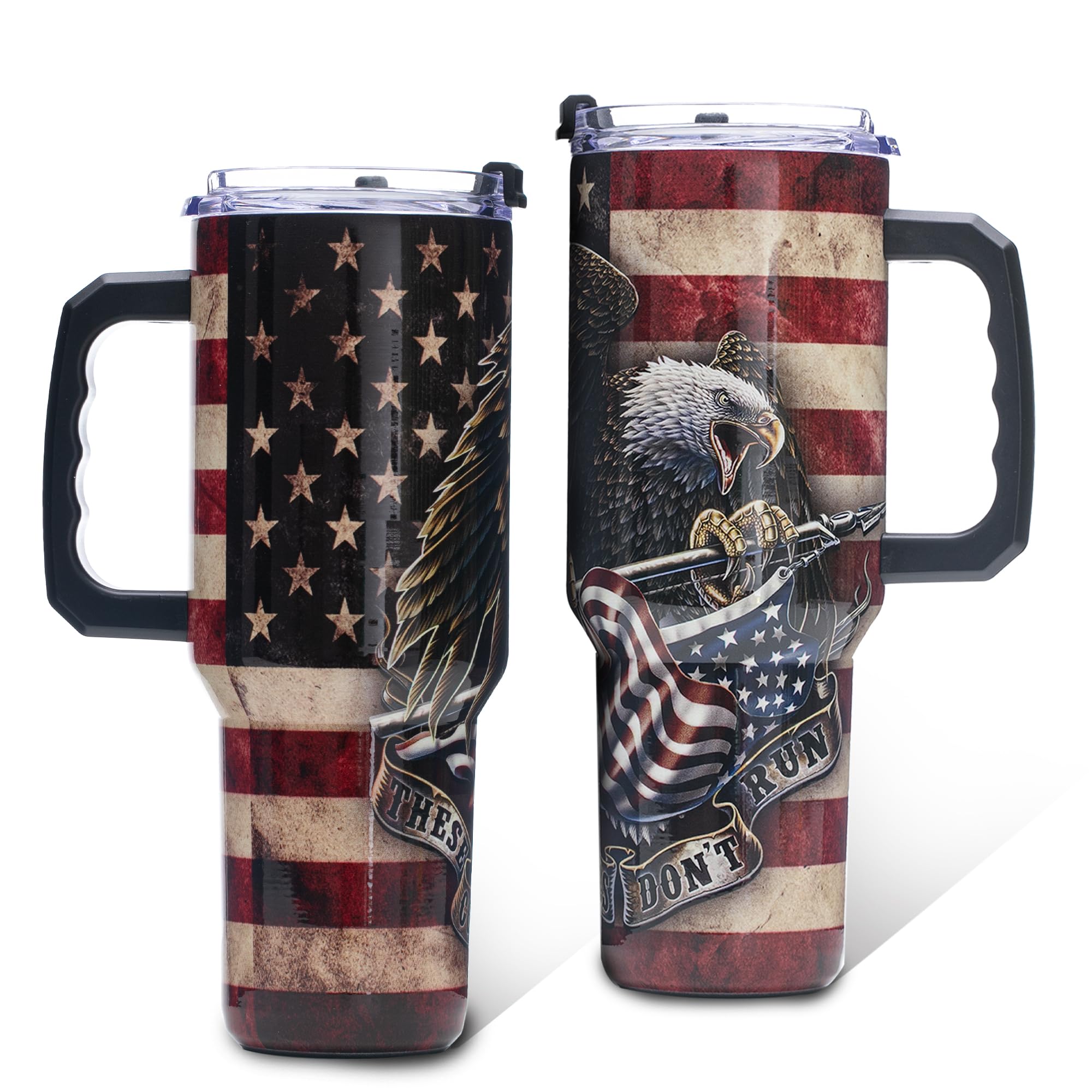 Gome 40oz American Flag & Eagle Tumbler – Patriotic 4th of July Gifts for Men, Veterans & Military, Insulated Stainless Steel Cup with Handle, Lid & Straw, Independence Day Gift for Dad