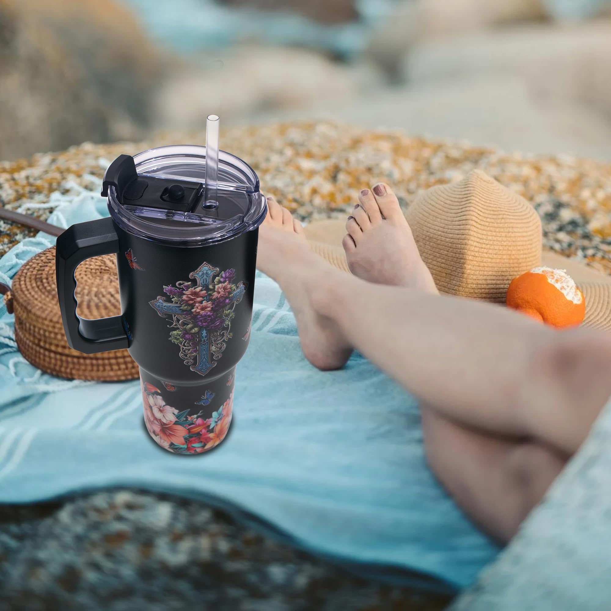 Gome 40oz American Flag & Eagle Tumbler – Patriotic 4th of July Gifts for Men, Veterans & Military, Insulated Stainless Steel Cup with Handle, Lid & Straw, Independence Day Gift for Dad