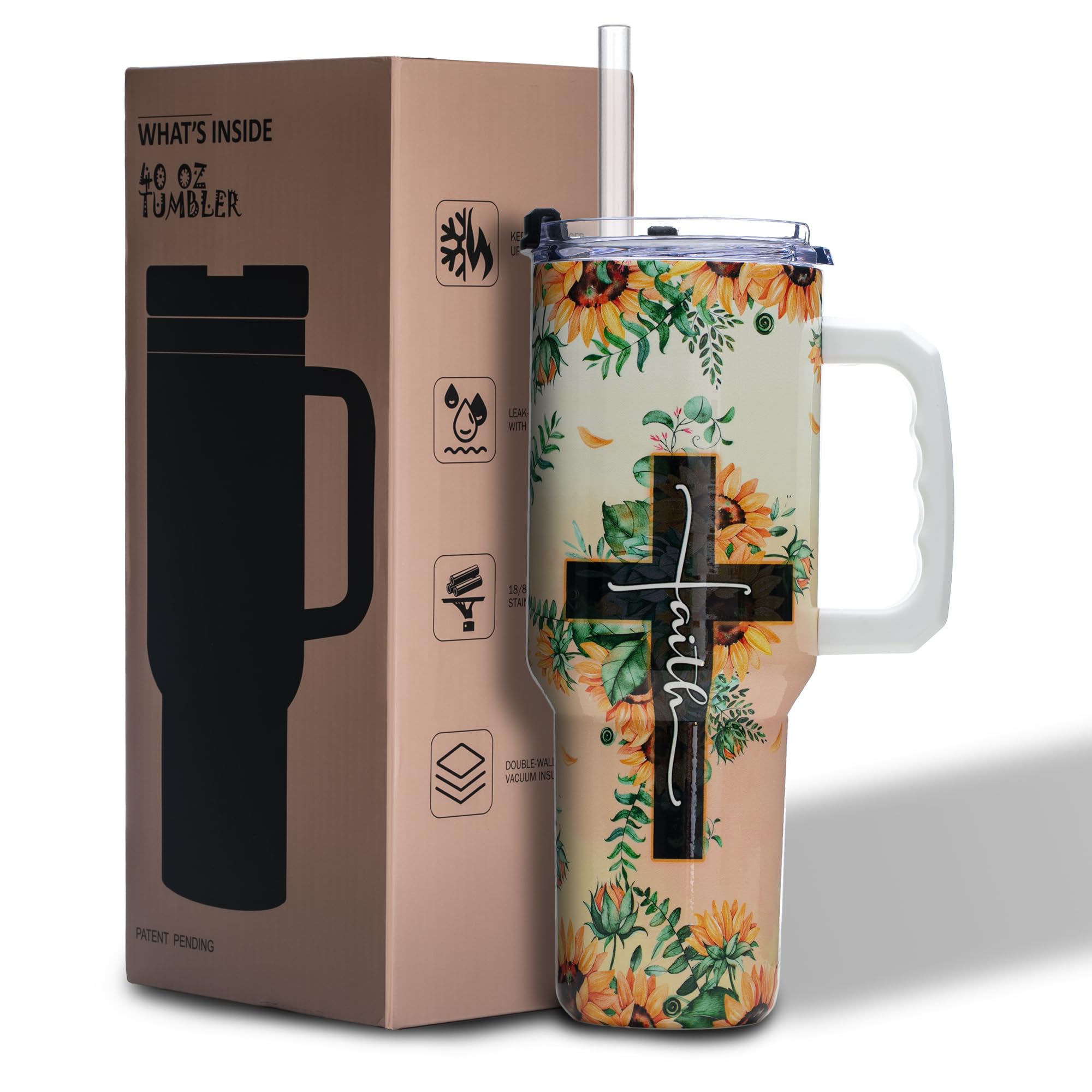 Gome 40oz American Flag & Eagle Tumbler – Patriotic 4th of July Gifts for Men, Veterans & Military, Insulated Stainless Steel Cup with Handle, Lid & Straw, Independence Day Gift for Dad