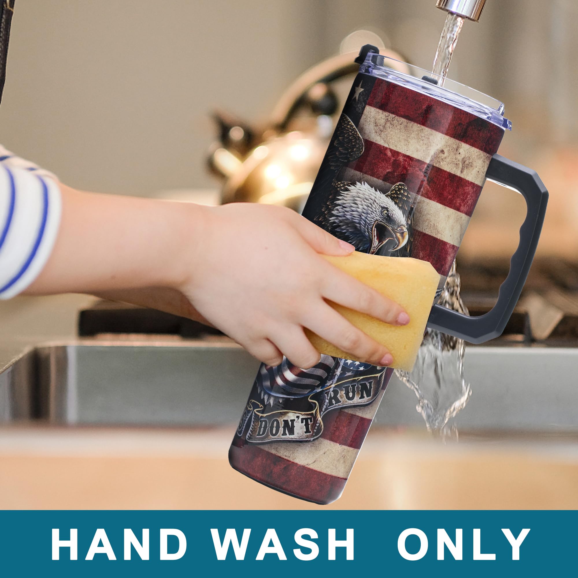 Gome 40oz American Flag & Eagle Tumbler – Patriotic 4th of July Gifts for Men, Veterans & Military, Insulated Stainless Steel Cup with Handle, Lid & Straw, Independence Day Gift for Dad