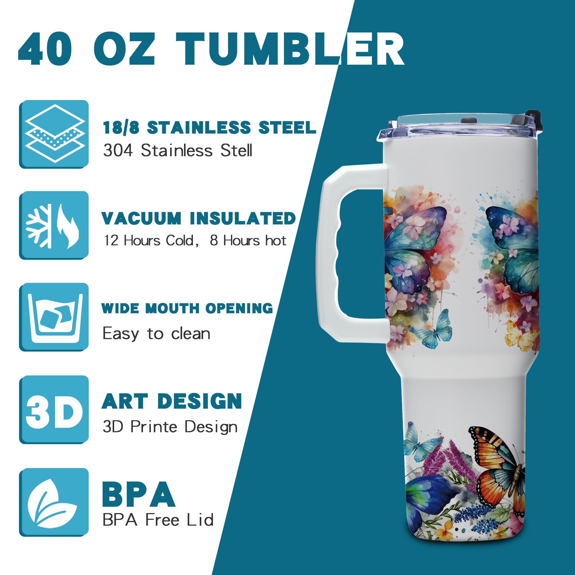 Gome 40oz American Flag & Eagle Tumbler – Patriotic 4th of July Gifts for Men, Veterans & Military, Insulated Stainless Steel Cup with Handle, Lid & Straw, Independence Day Gift for Dad