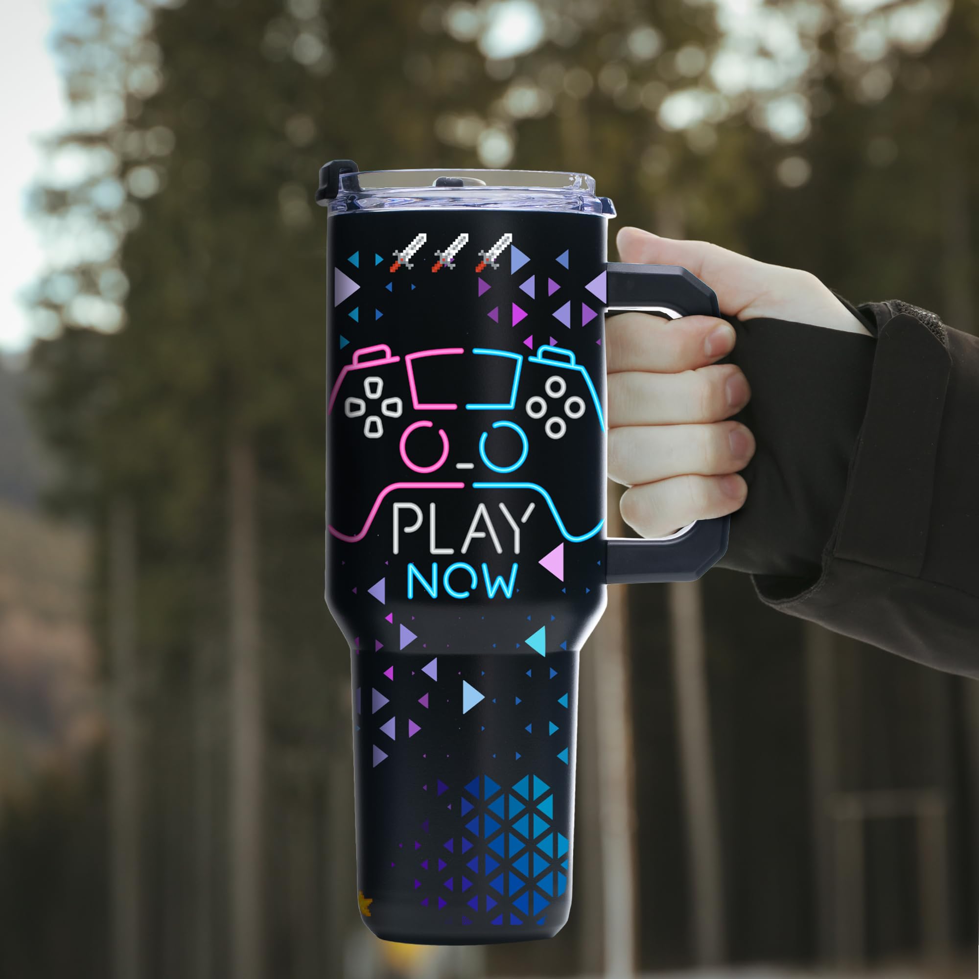 Gome 40oz Neon Gaming Tumbler - Gamer Gifts for Men & Boys - Birthday Gifts for Game Lovers, Boyfriend Insulated Stainless Steel Gamer Cup with Handle
