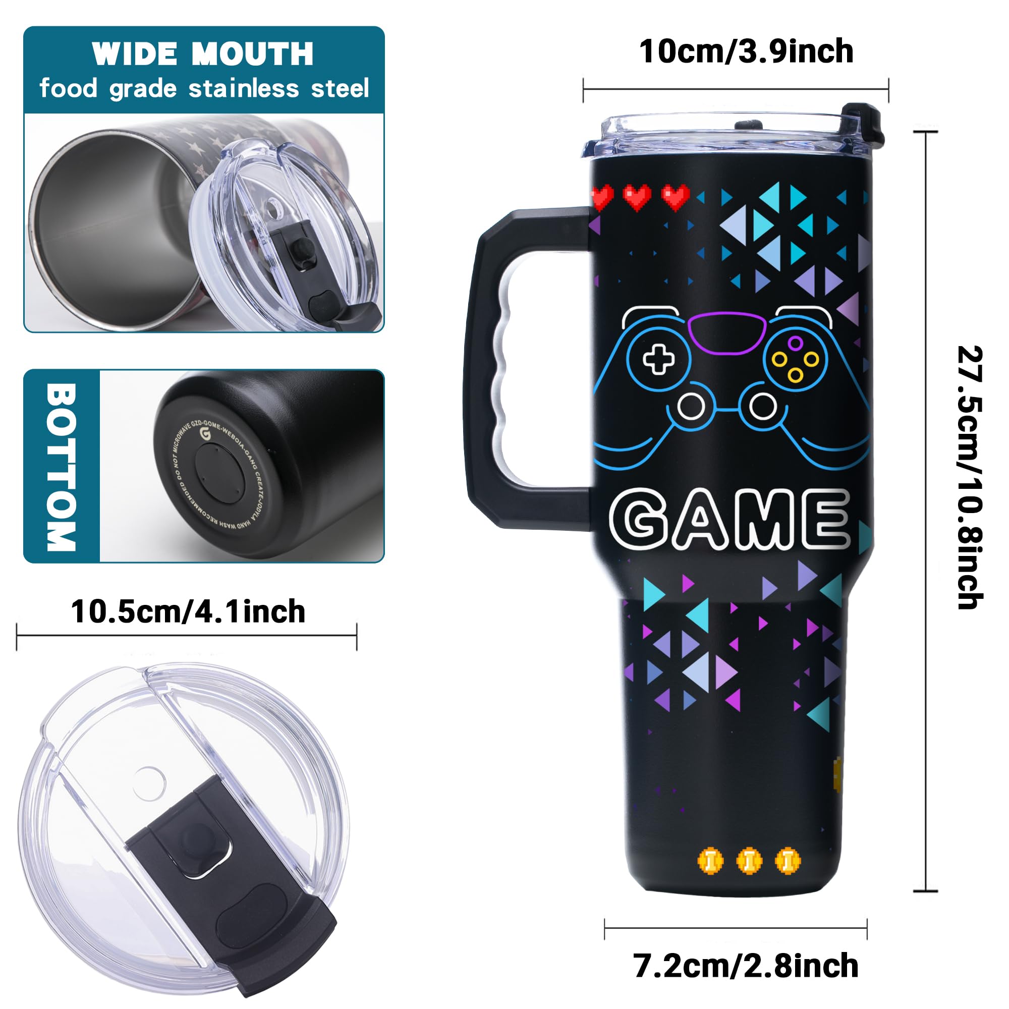 Gome 40oz Neon Gaming Tumbler - Gamer Gifts for Men & Boys - Birthday Gifts for Game Lovers, Boyfriend Insulated Stainless Steel Gamer Cup with Handle