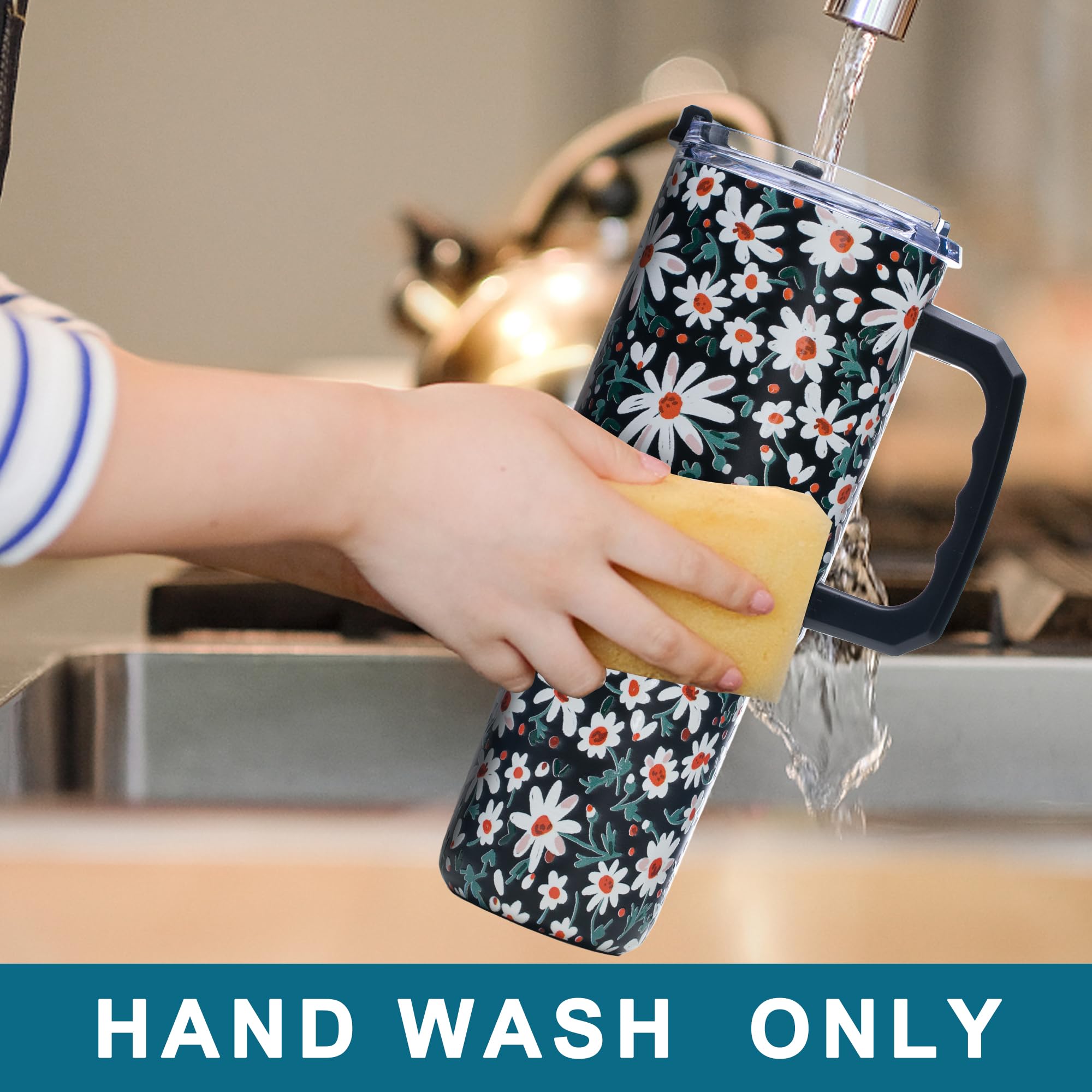 Gome Sunflower 40 oz Tumbler with Handle - Insulated Stainless Steel Sunflower Cup with Lid and Straw - Keeps Drinks Cold and Hot, Inspirational Birthday Gifts for Women - Hand Wash Only