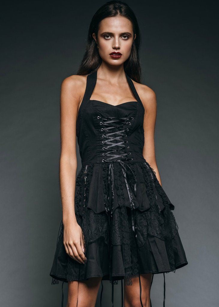 Astrid Gothic Mini Dress with Corset Lacing
