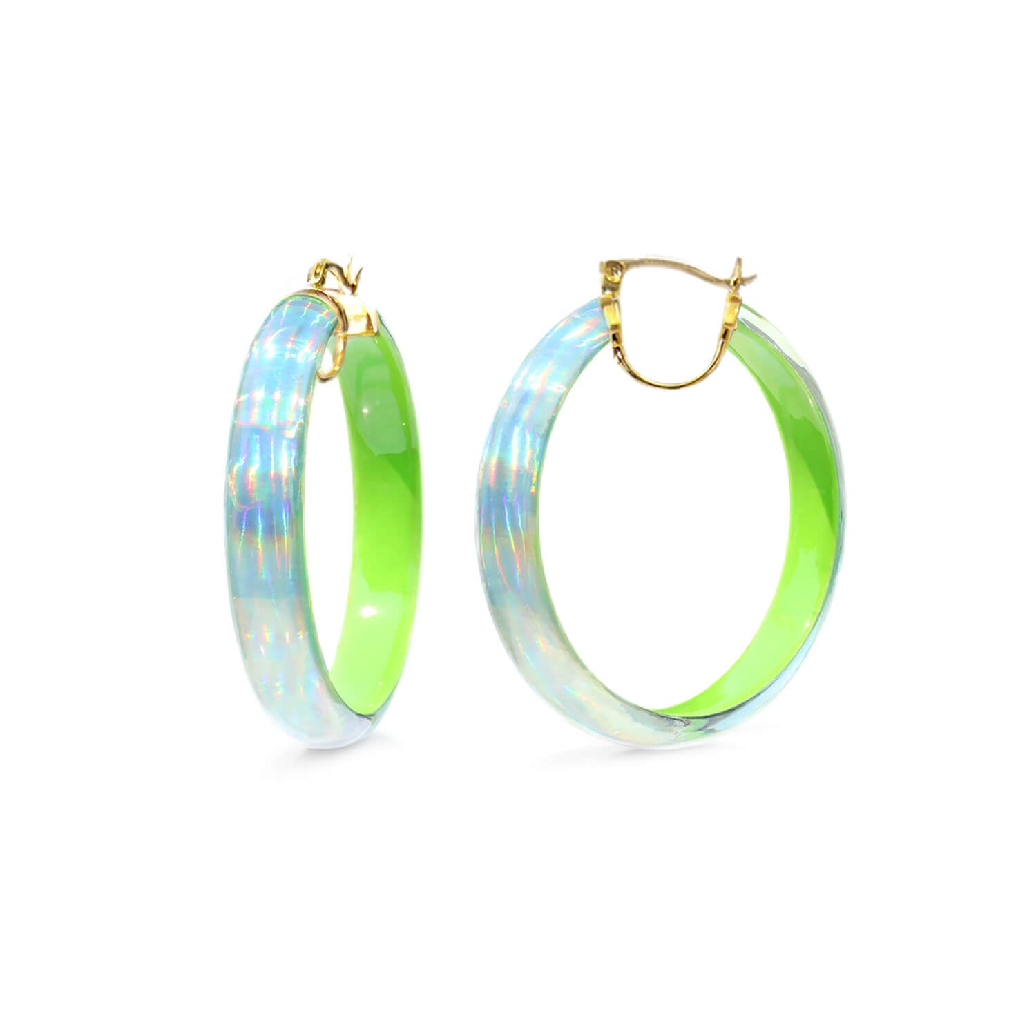 Large Rave Lucite Hoops in Neon Green