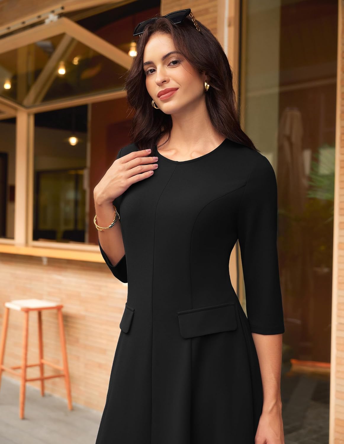 GRACE KARIN 2025 Wear to Work Dress for Women A Line Midi Fit 3/4 Sleeve Church Round Neck Business Dresses