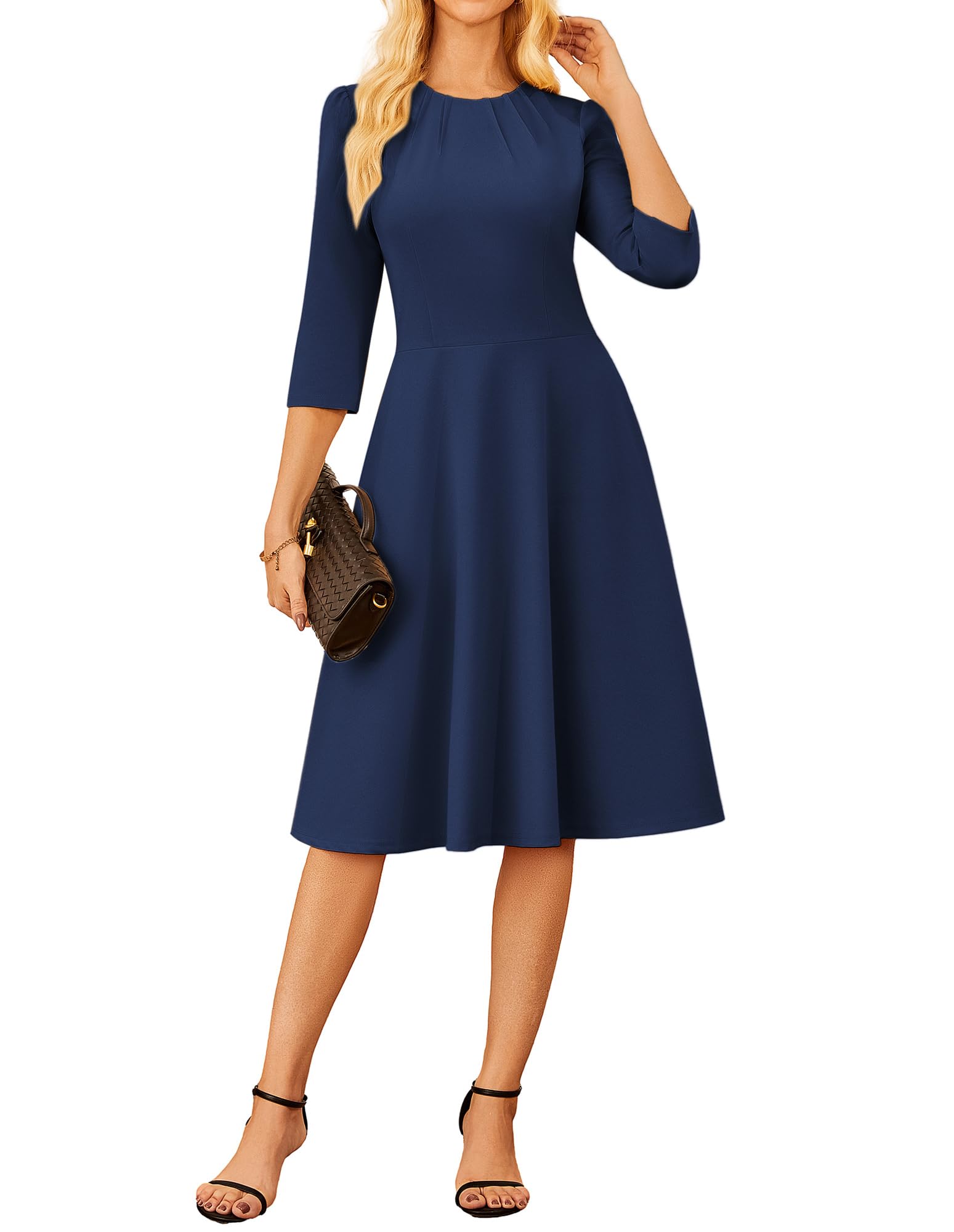 GRACE KARIN 2025 Women Fall Work Dresses,3/4 Sleeve Church Dresses,Fit and Flare Wedding Guest Dress with Pockets