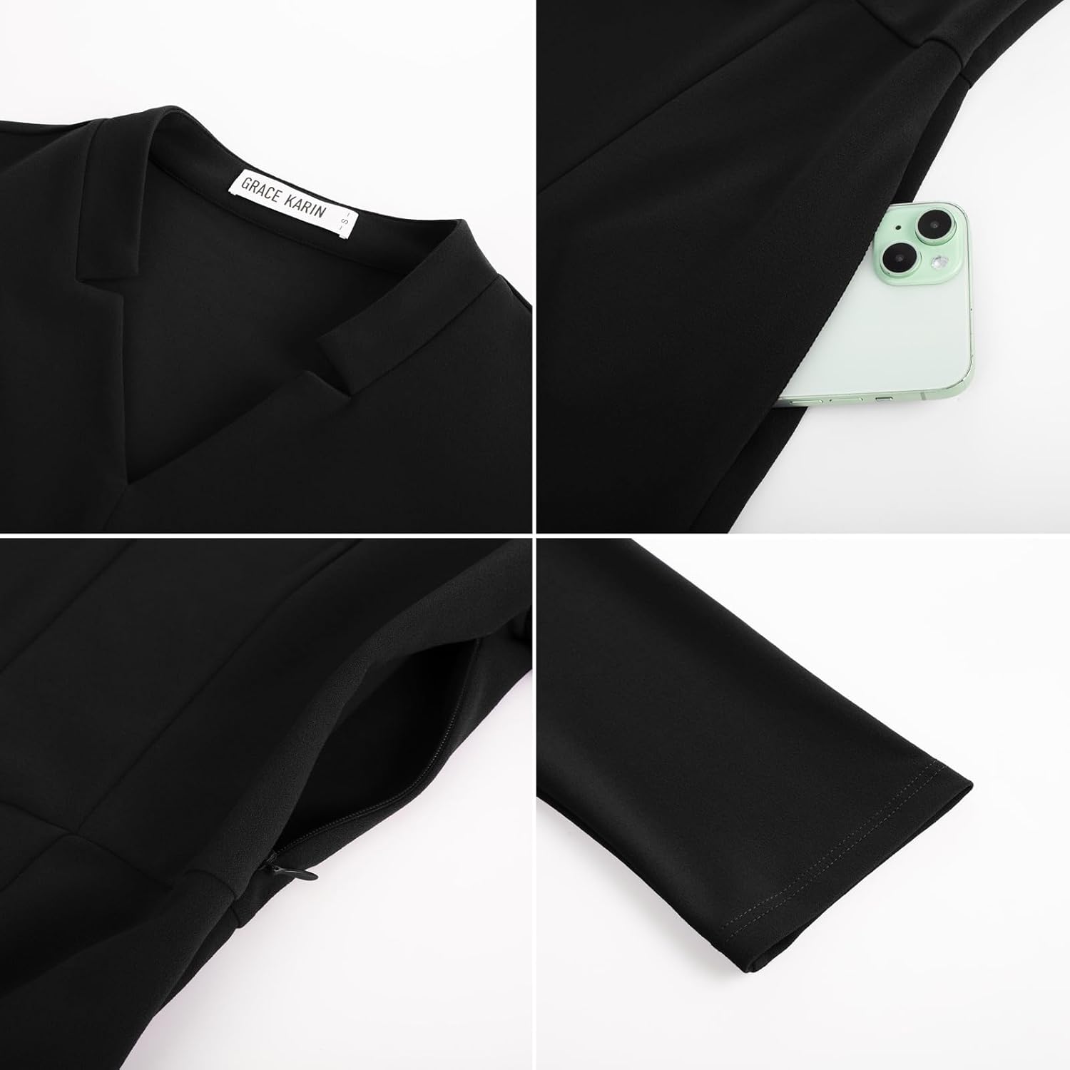 GRACE KARIN Business Dresses for Women Wear to Work Dresses 3/4 Sleeve Midi Aline Dress with Pockets