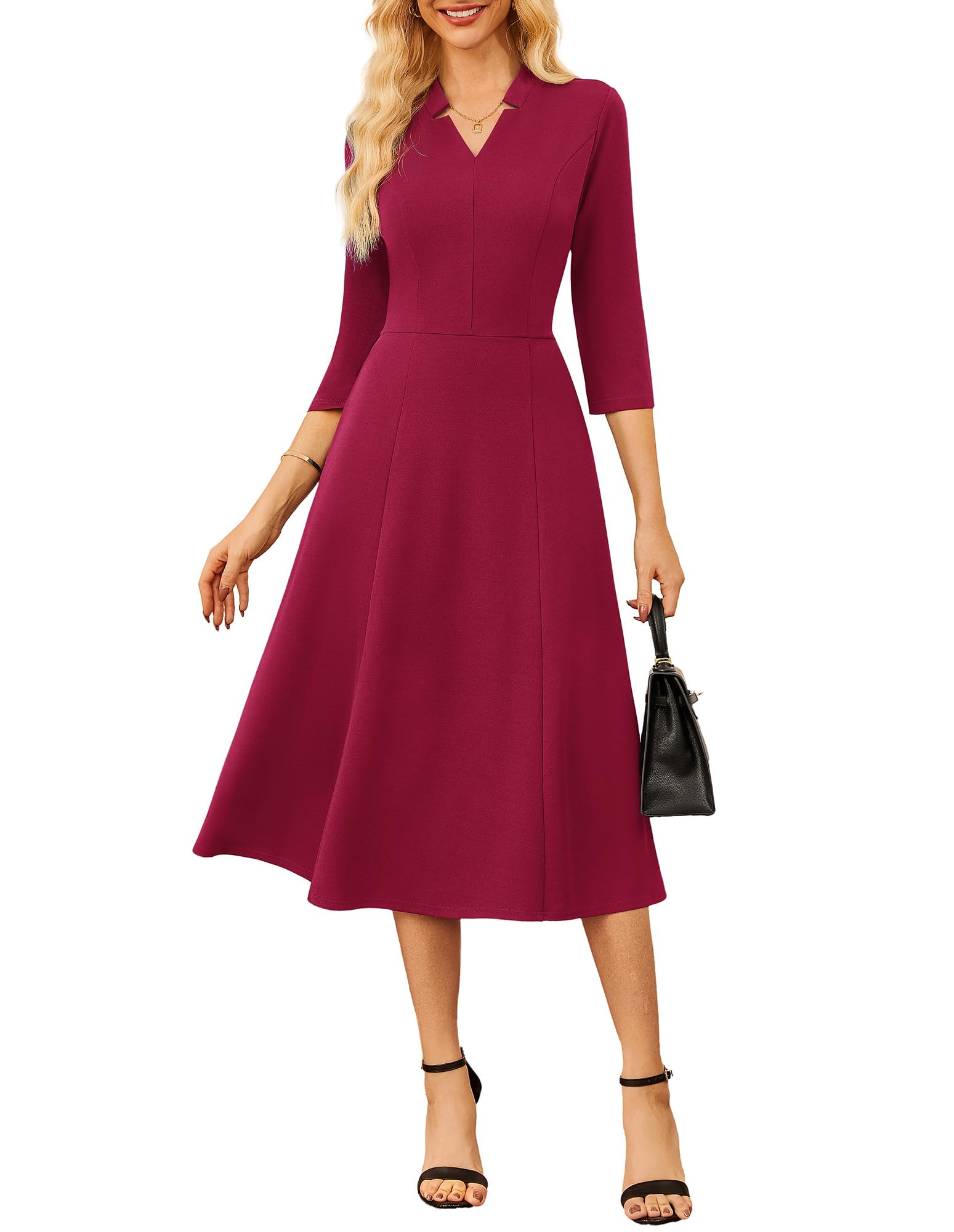 GRACE KARIN Business Dresses for Women Wear to Work Dresses 3/4 Sleeve Midi Aline Dress with Pockets
