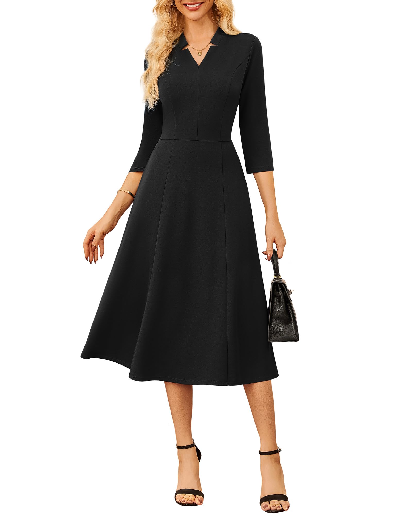 GRACE KARIN Business Dresses for Women Wear to Work Dresses 3/4 Sleeve Midi Aline Dress with Pockets