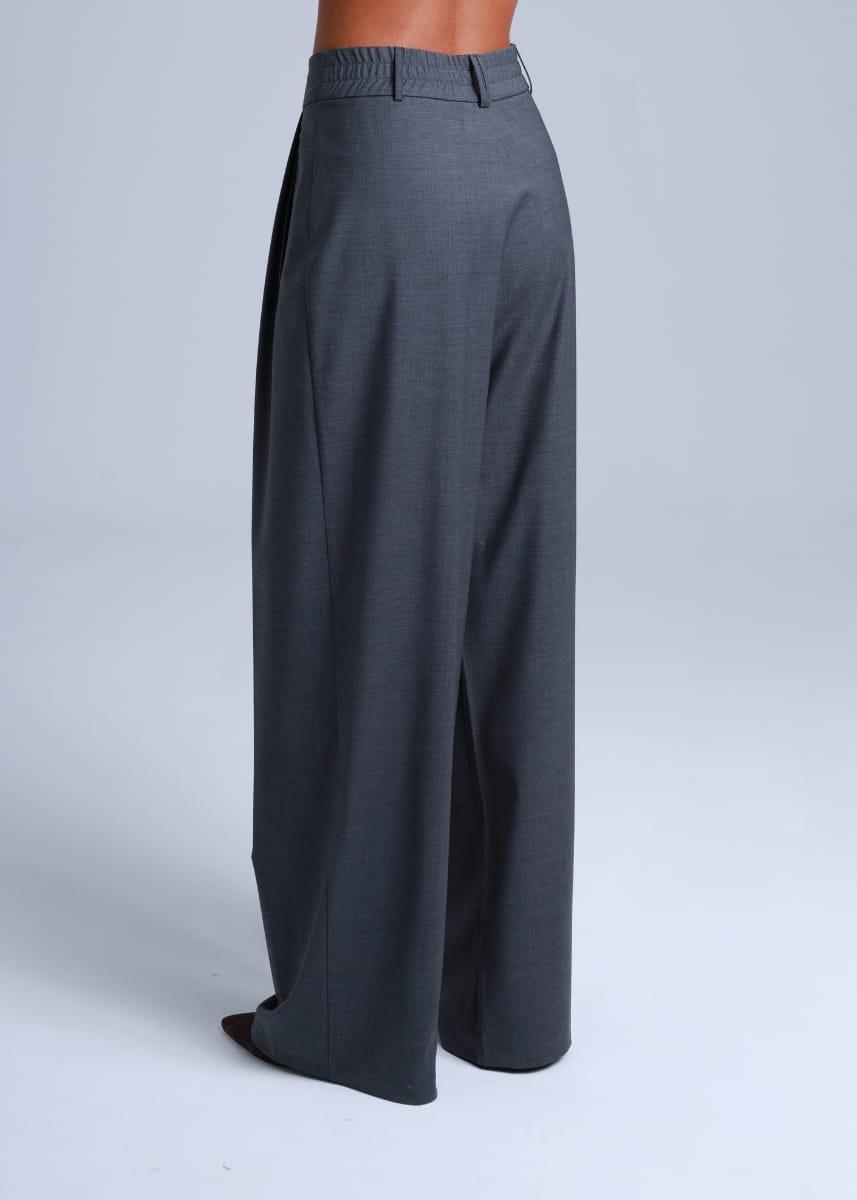 Broadway Sophia Wid-Leg Virgin Wool Pants in Mid Grey