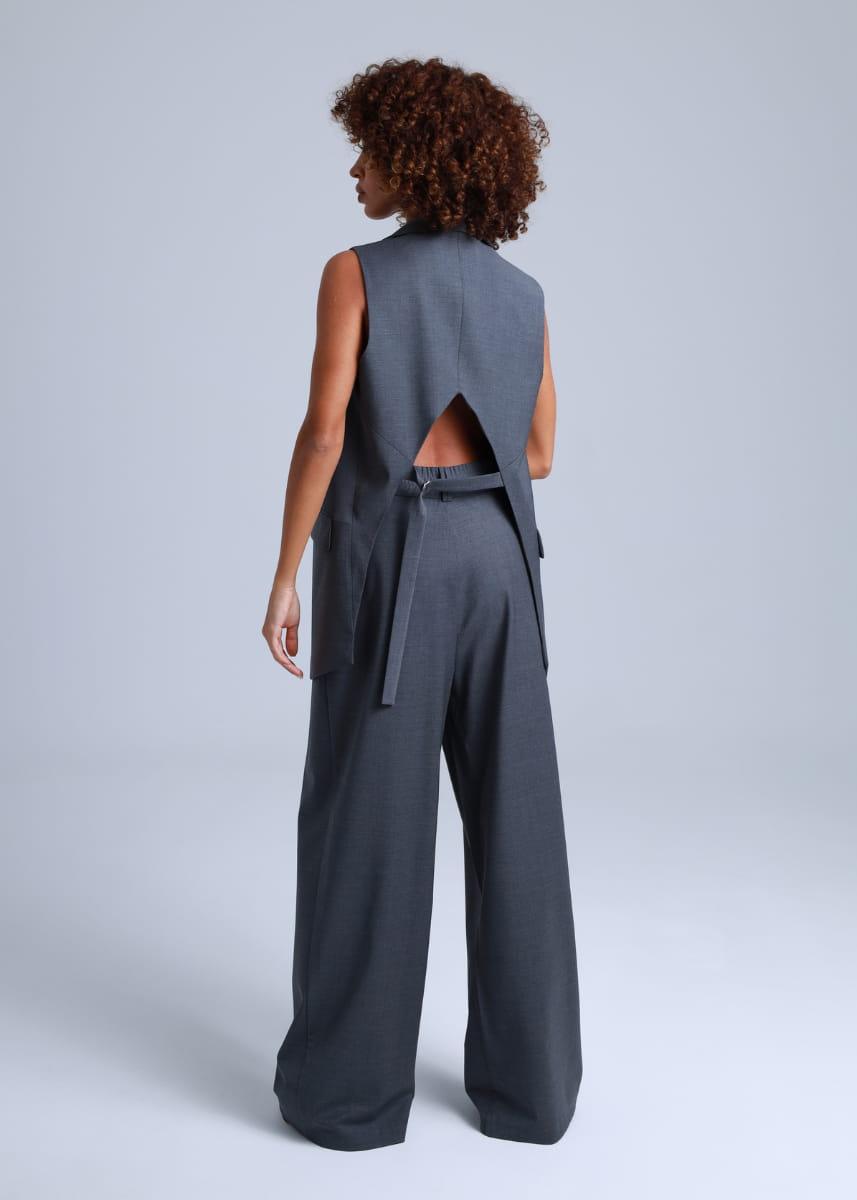 Broadway Sophia Wid-Leg Virgin Wool Pants in Mid Grey