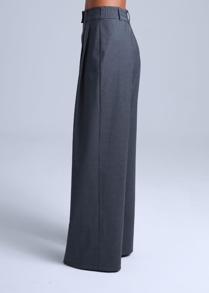 Broadway Sophia Wid-Leg Virgin Wool Pants in Mid Grey