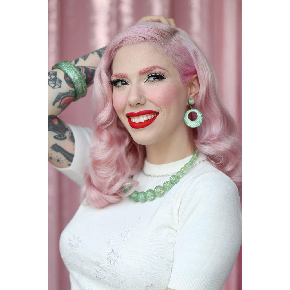 Green Lagoon Glitter Drop Hoop Earrings by Splendette