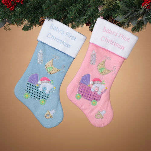Baby's First Christmas Stocking w/ Sequins Blue