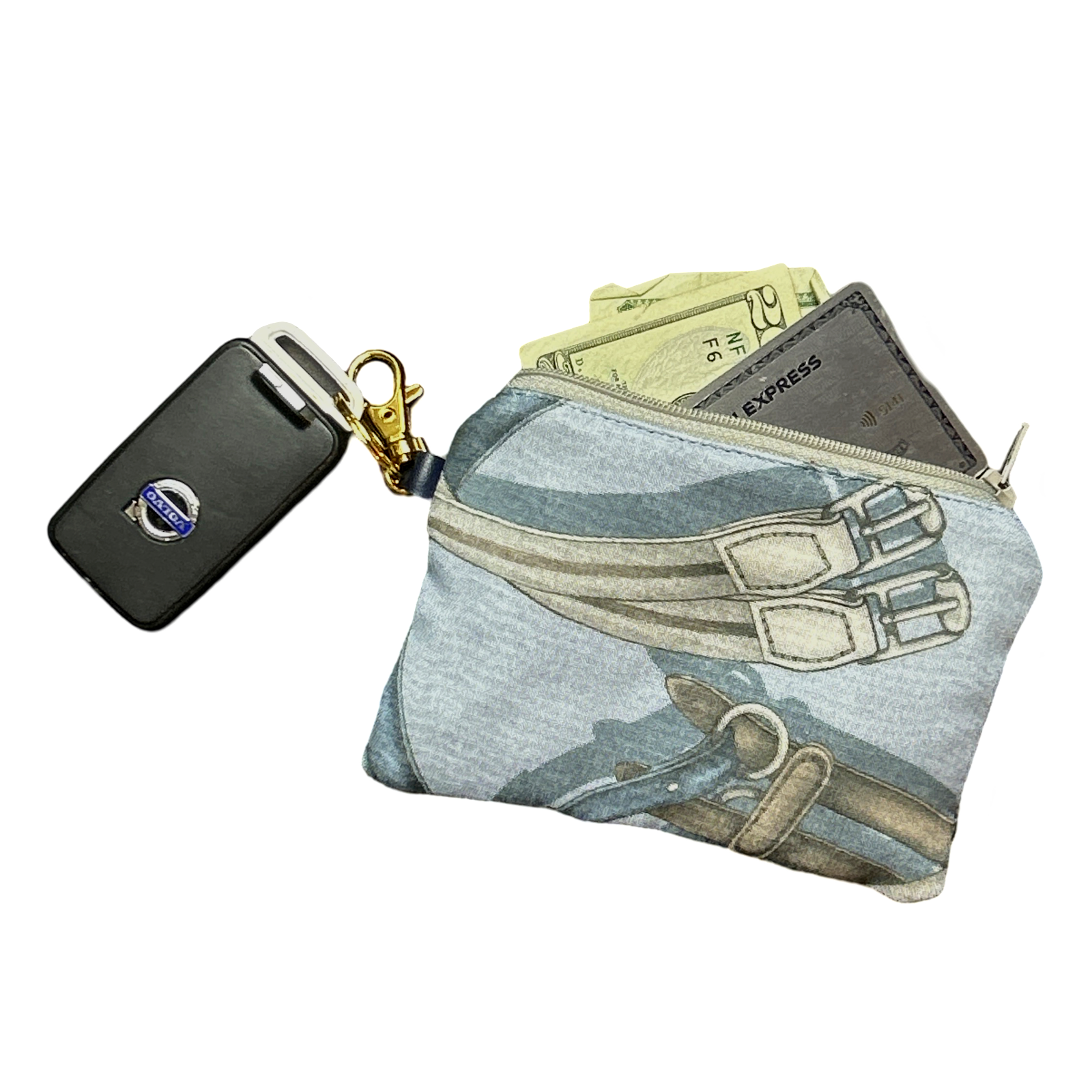 Equestrian Gray Vintage Scarf Coffee Run Keychain Bag
