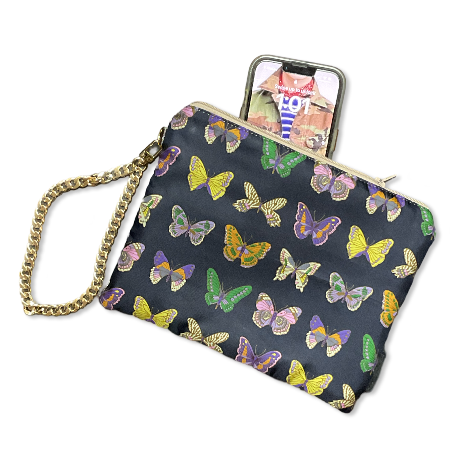 Farfalle Blue Vintage Silk Scarf Wristlet Bag