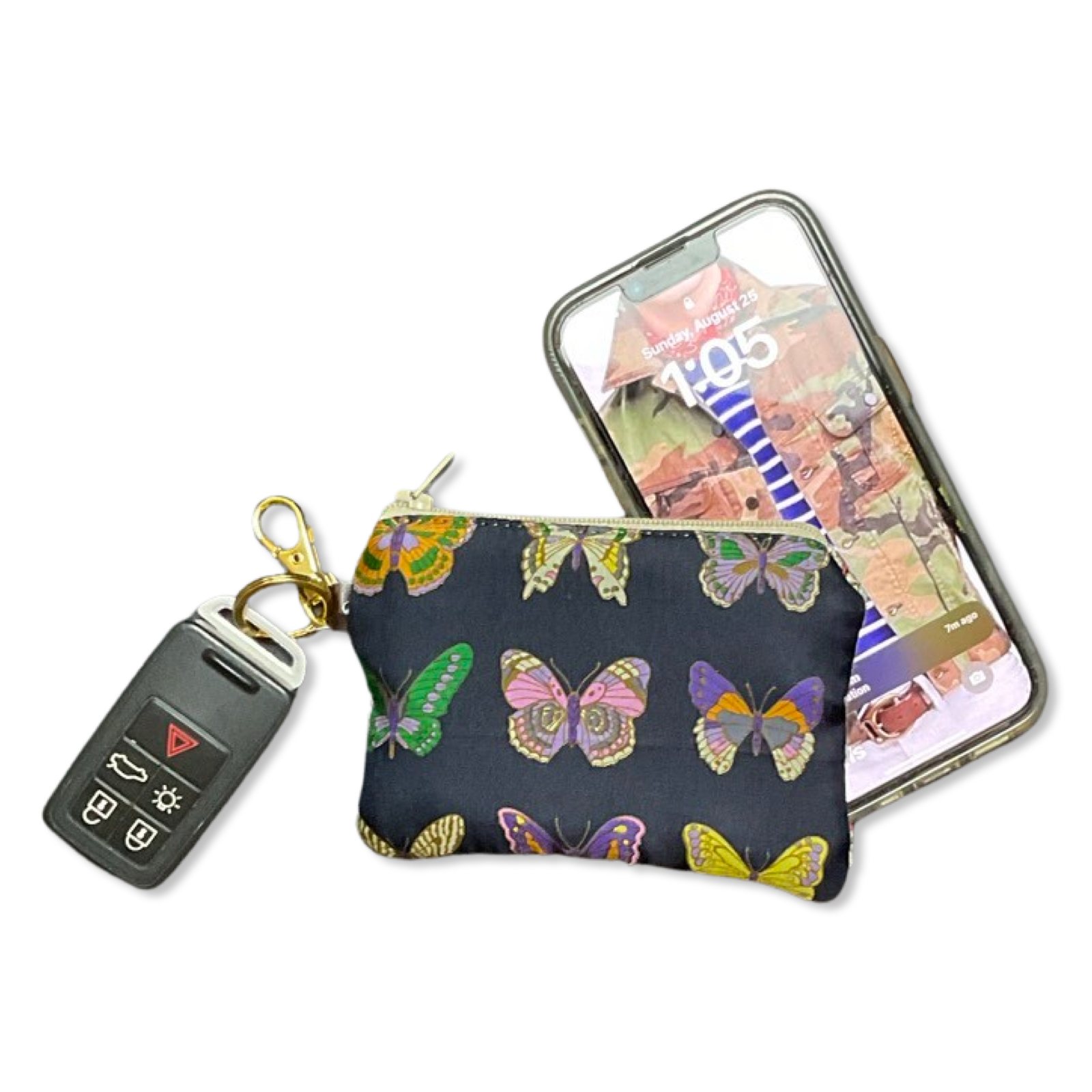 Farfalle Blue Vintage Silk Scarf Coffee Run Keychain Bag