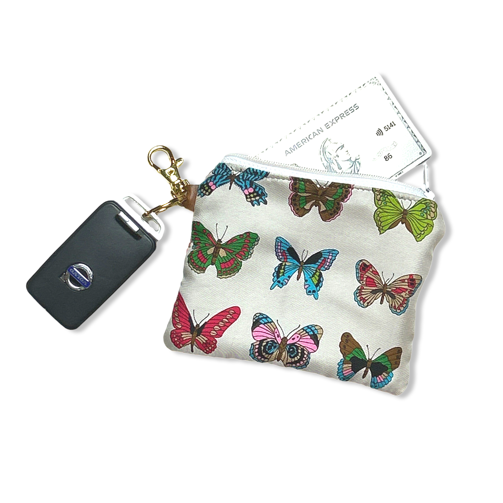 Farfalle White Vintage Silk Scarf Coffee Run Keychain Bag
