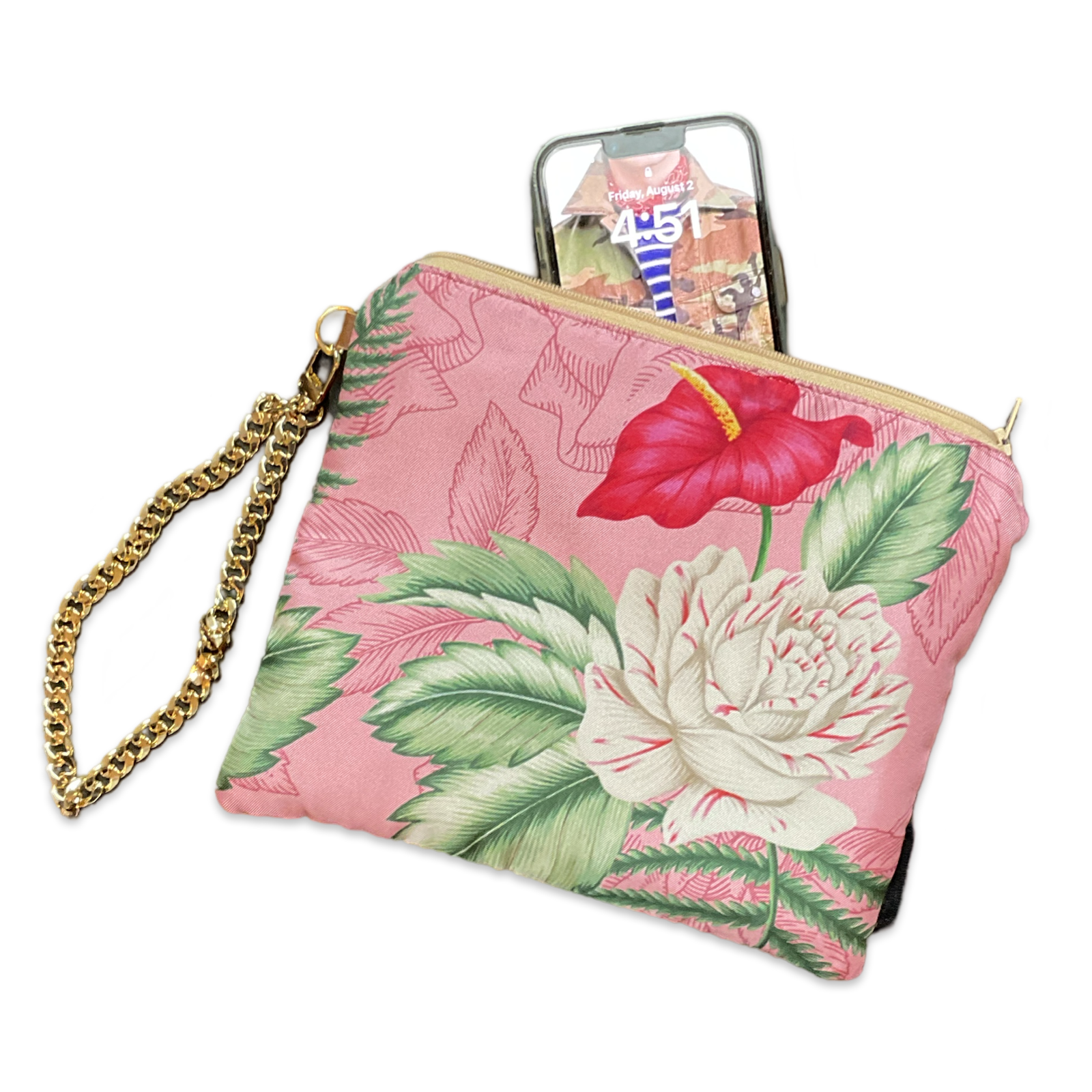 Hawaiian Soul Vintage Silk Scarf Wristlet Bag