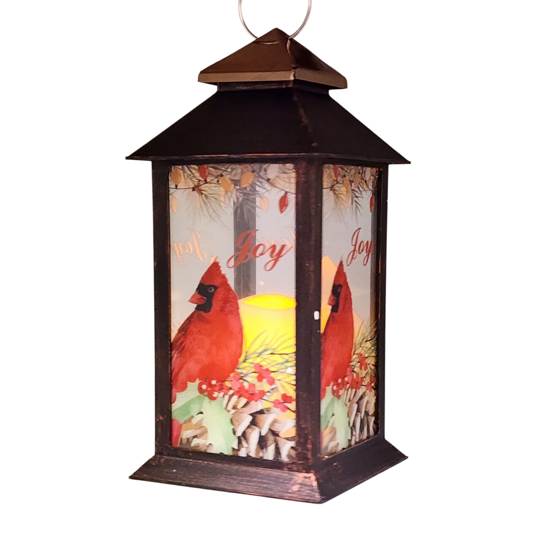 Christmas Cardinal Lantern with LED Candle - Joy