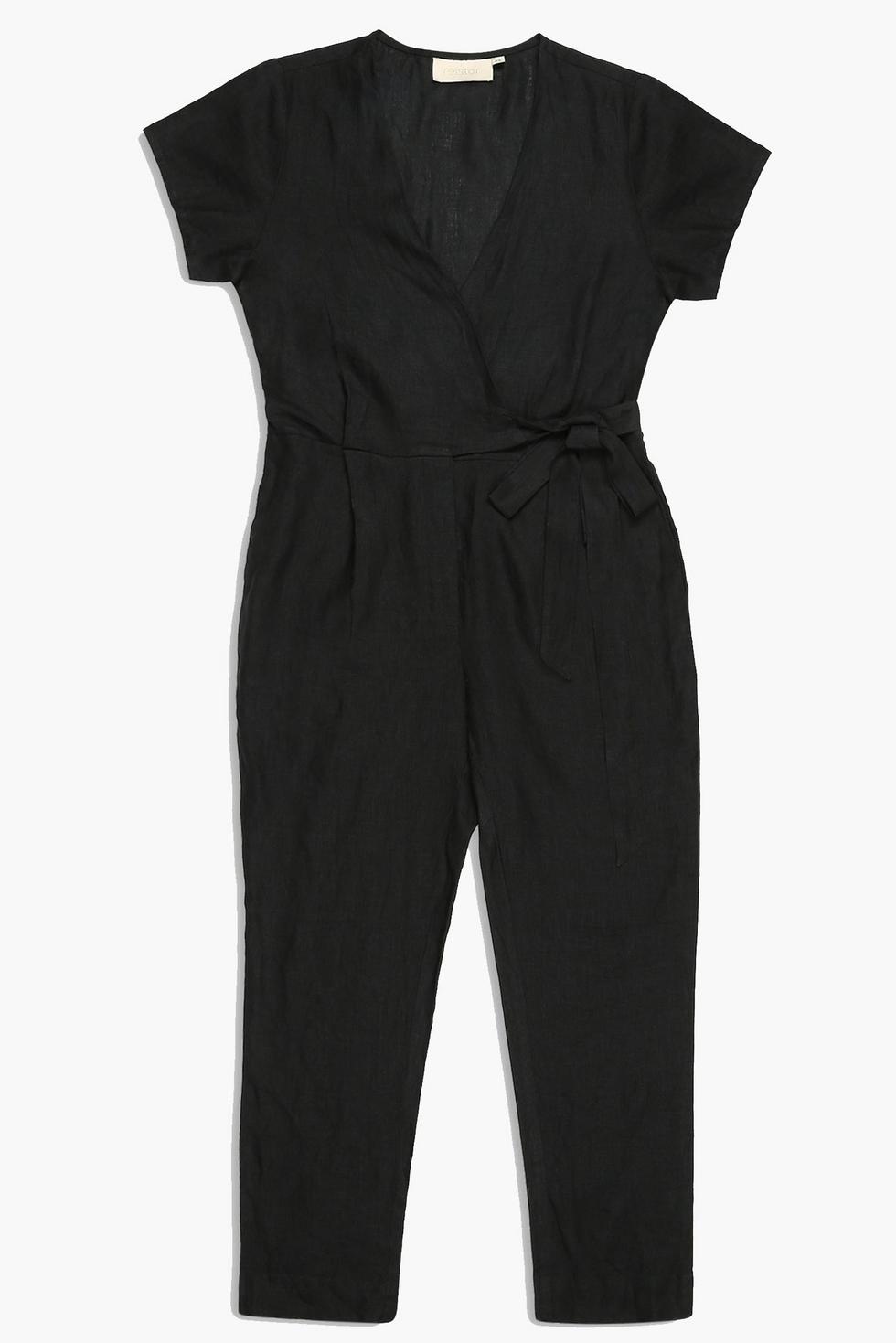 Cropped Wrap Jumpsuit - Black
