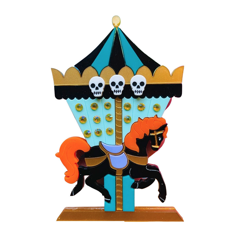Creepy Funfair Collection - Carousel Horse with Skulls Acrylic Brooch by Makokot Design