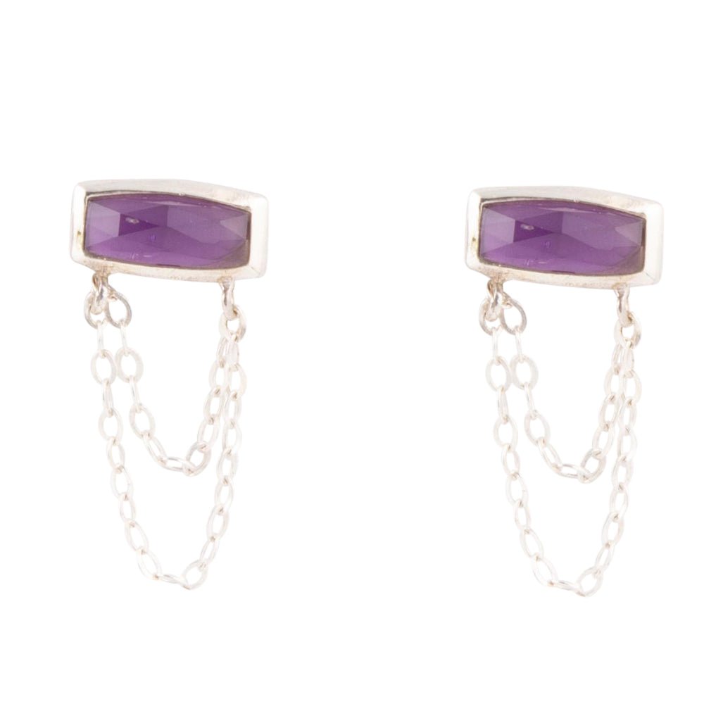 Hammered Purple Amethyst and Sterling Silver Stud Earrings