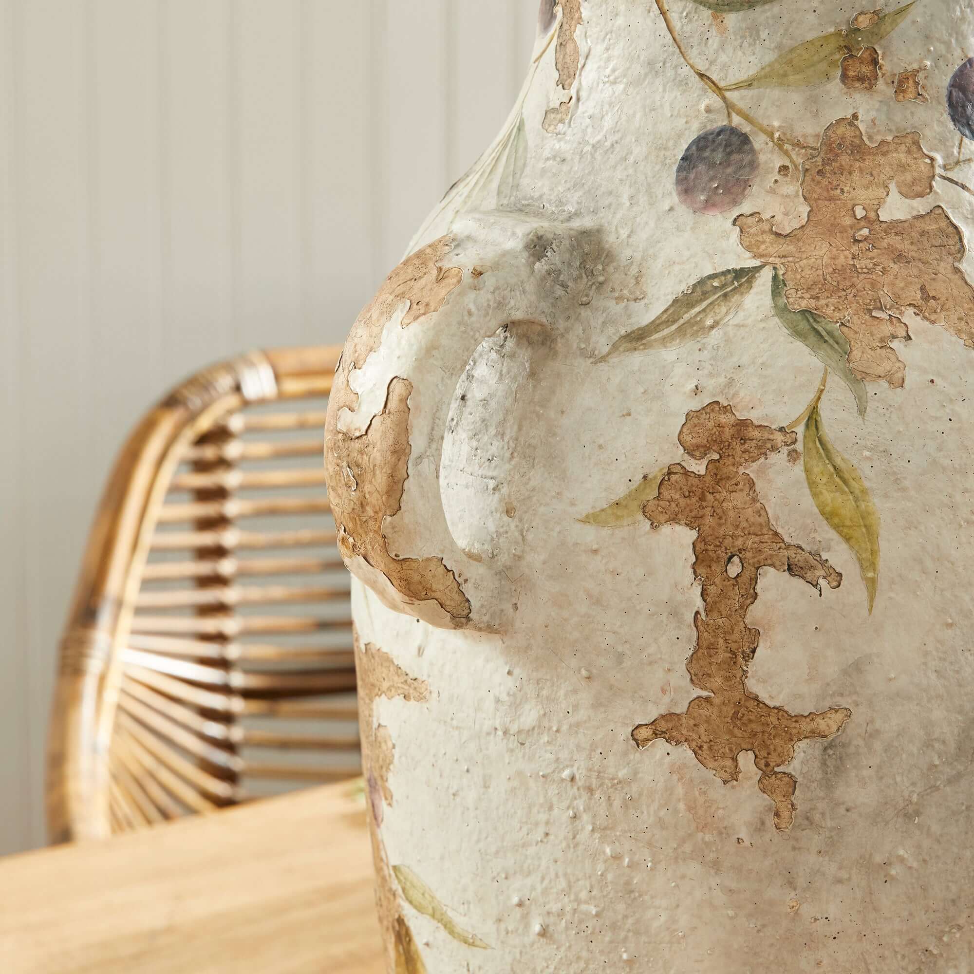 Hand-Painted Italian Olive Vine Ceramic Urn