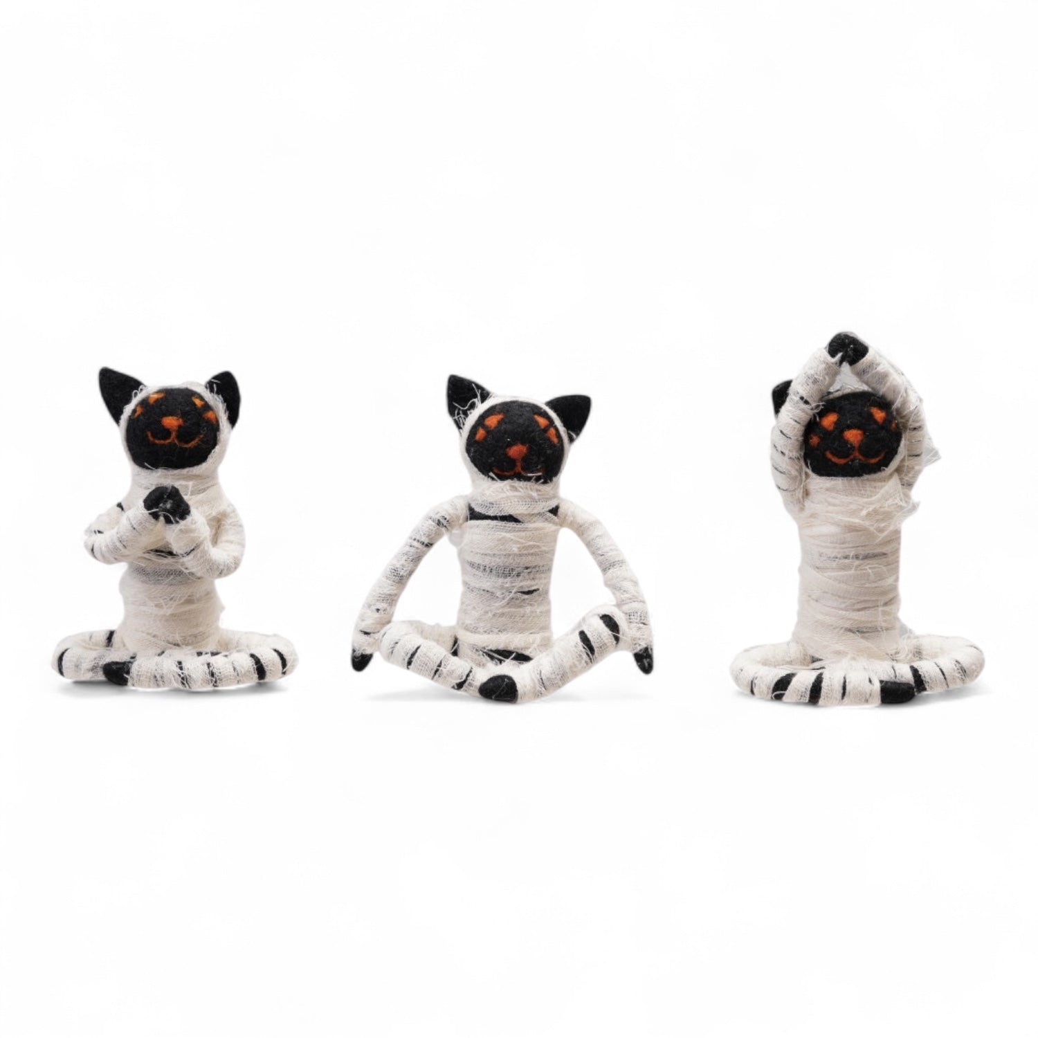 Handmade Wool Felt Mummy Costume Yoga Cat | 3 Styles