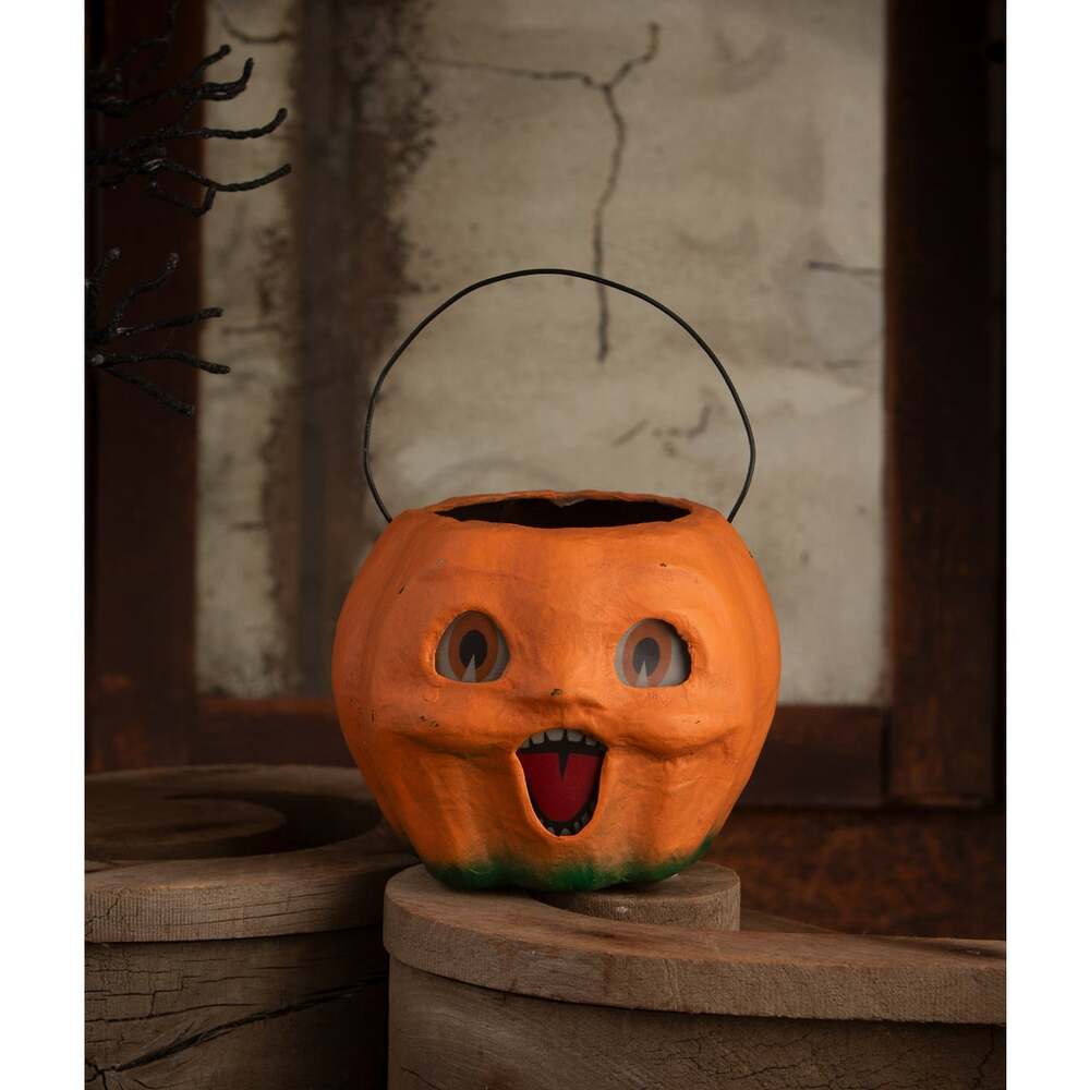 Happy Vintage Pumpkin Bucket Medium by Bethany Lowe Designs