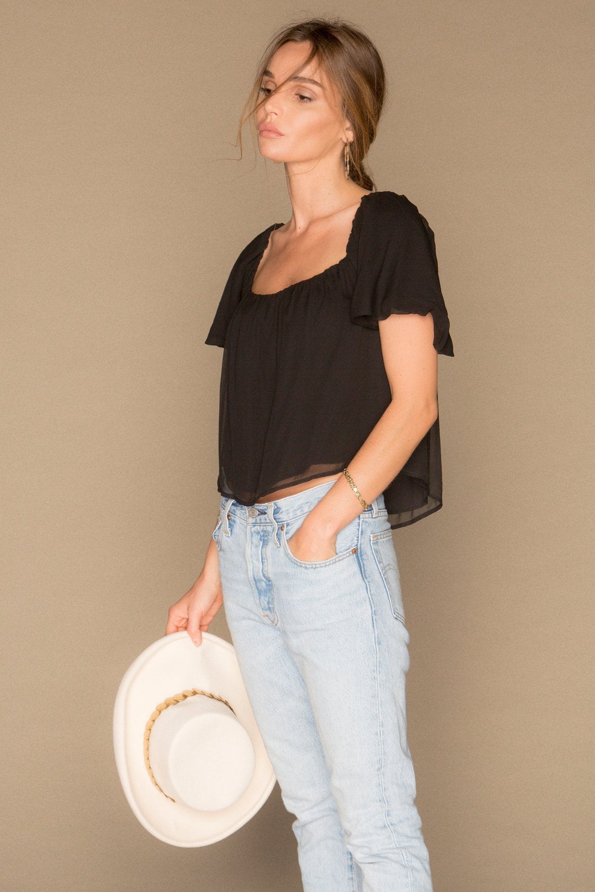 Harlow Top | Black Chiffon Silk